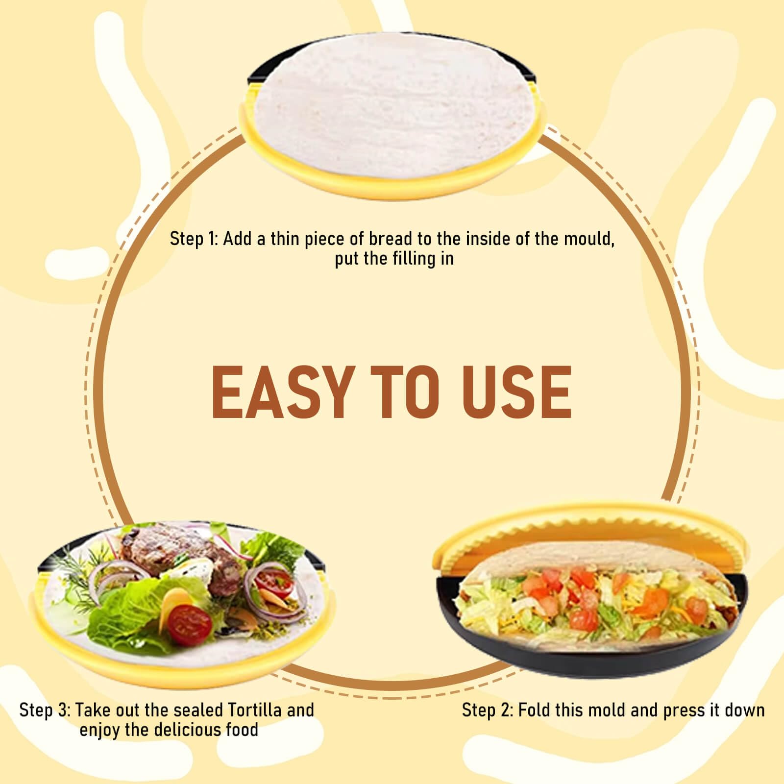 Tortilla Folder and Sealer - Burrito Maker, Empanada Press & Sandwich Sealer | Kitchen Tool for Easy Meal Prep | Perfect for Wraps, Quesadillas & On-the-Go Lunches