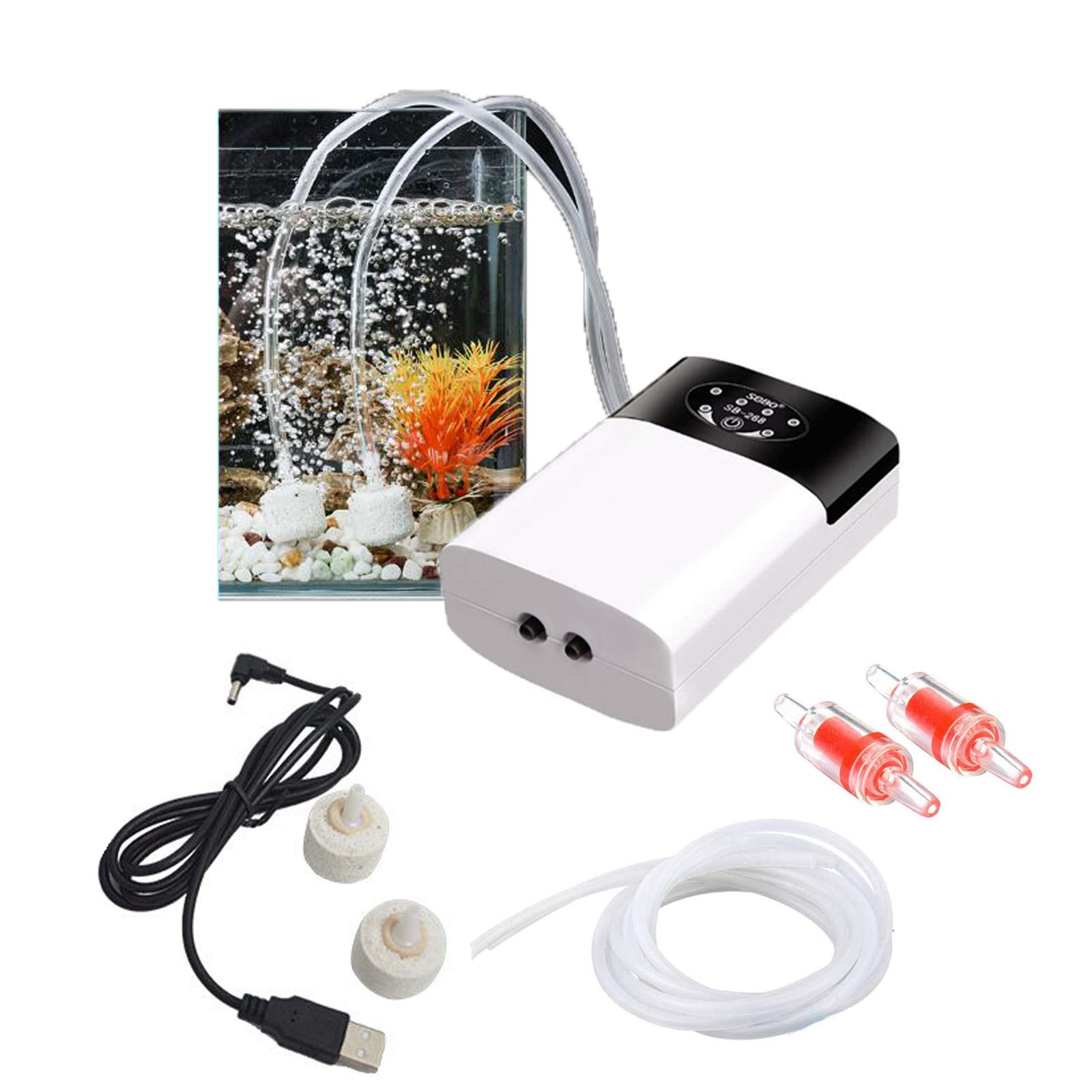 Ultra Quiet Rechargeable Aquarium Air Pump - Fish Tank Aerator with Accessories for 1-200 Gallon Tanks, Backup Oxygen Pump for Aquarium Transportation & Fishing | Perfect for Home Aquariums, Fish Breeding, and Outdoor Fishing Trips