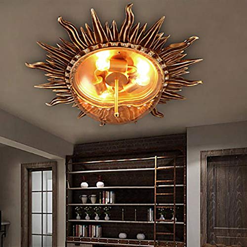 Vintage Industrial LED Flush Mount Ceiling Light Fixture - 3-Light Metal & Glass Sun Design for Living Room, Foyer, Cafe & Restaurant | Retro Hanging Pendant Lighting for Home & Commercial Spaces