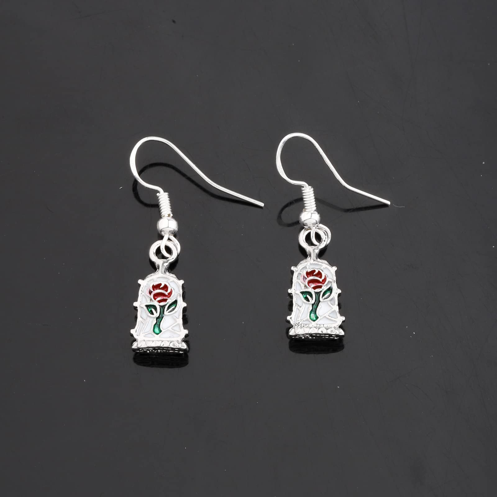 Beauty and the Beast Inspired Red Rose Dome Earrings for Women - Elegant Floral Jewelry Gift for Valentine's Day, Anniversary & Special Occasions