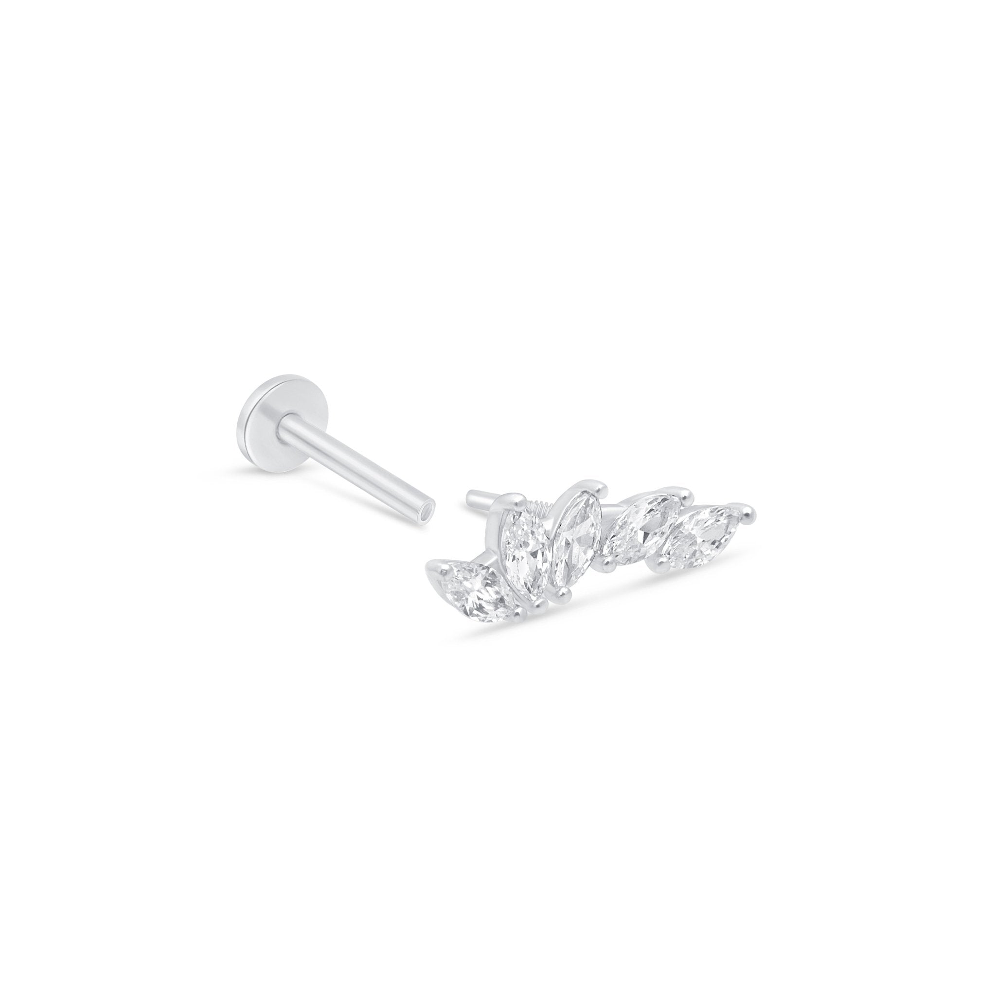 14k White Gold Marquise Wing Ear Climber Flat Back Stud Earrings - Elegant Dangle Earrings for Women, Perfect for Parties, Weddings & Special Occasions