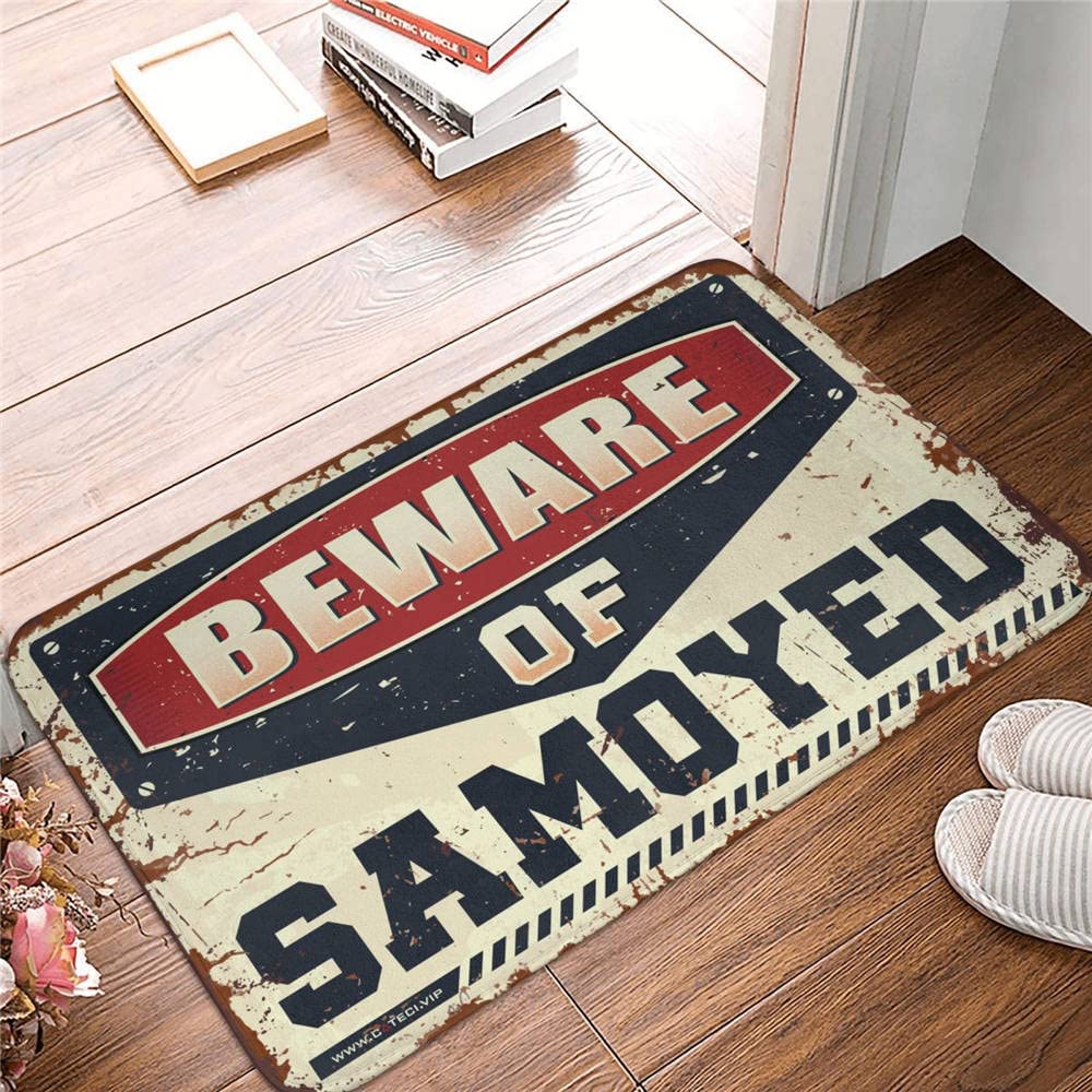 Non-Slip Indoor Doormat - Beware of Samoyed Funny Welcome Mat for Front Door, 40x60cm, Absorbent Shoe Mat for Summer - Perfect for Entryway, Mudroom, or Pet-Friendly Homes