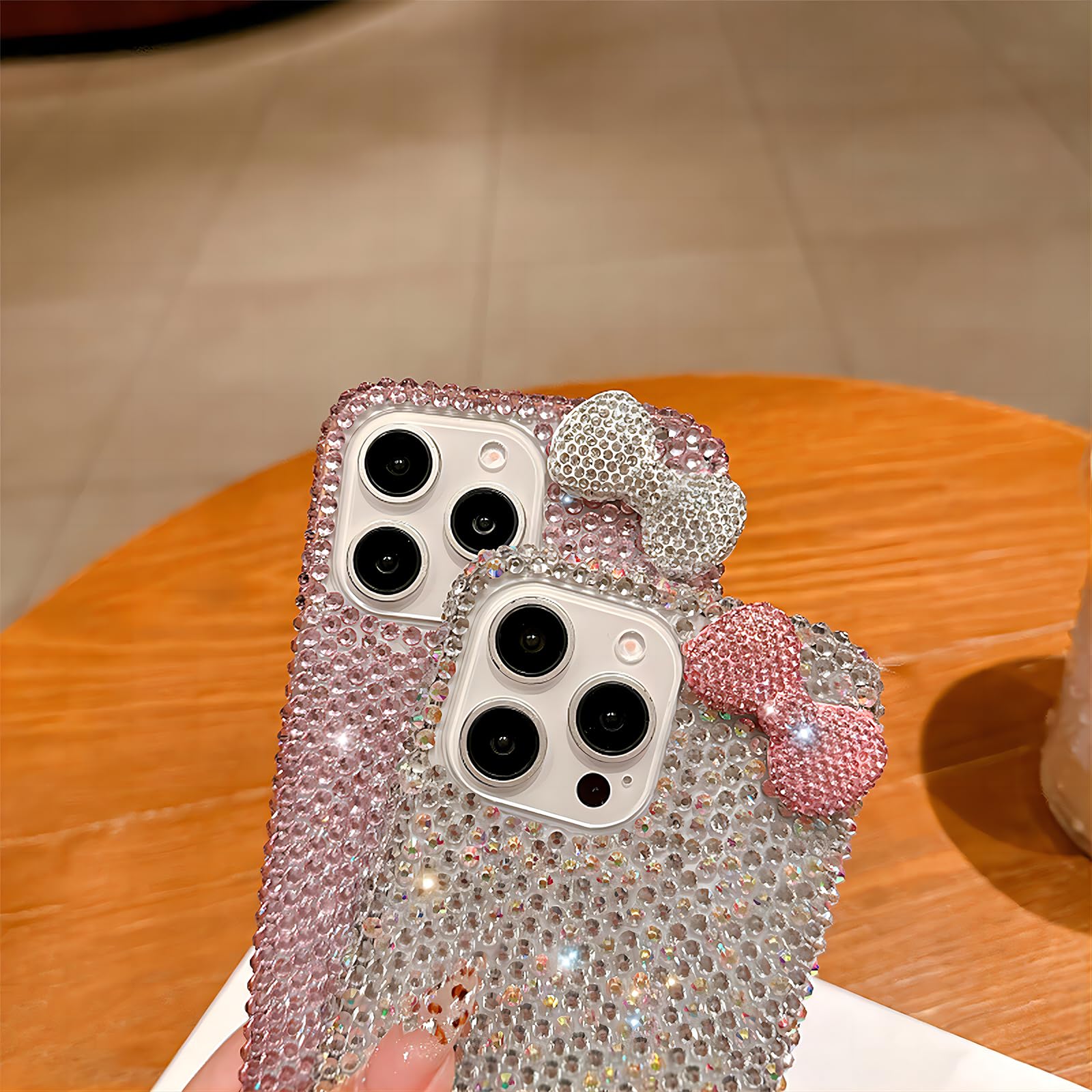 UMICASE Cute Glitter Rhinestone Bling Bow iPhone 13 Pro Max Case - Shockproof Fall Protection Phone Cover for Girls | Perfect for School, Parties & Everyday Use (White)