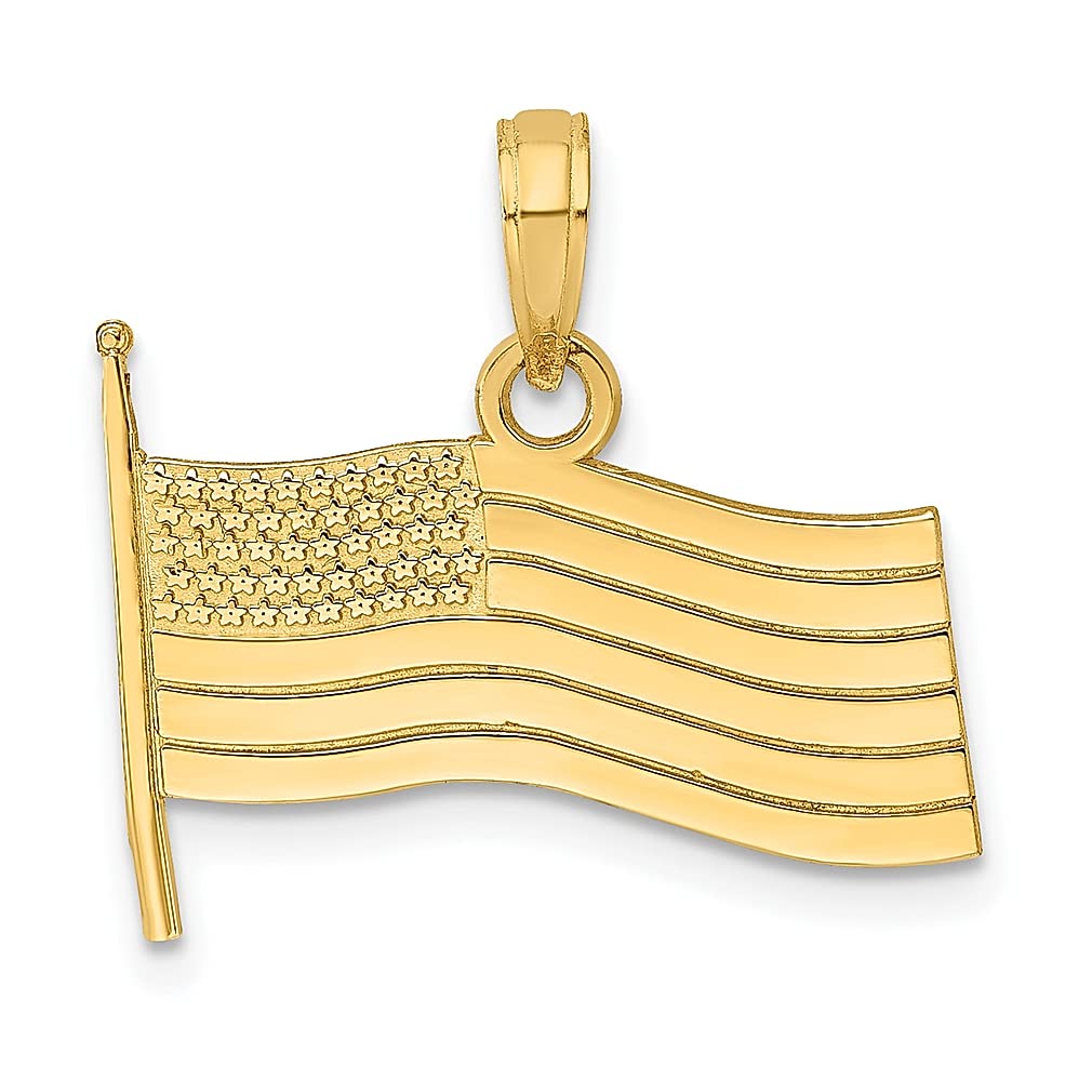 14K Yellow Gold American Flag Charm Necklace - Patriotic Jewelry Pendant for Women - Perfect Gift for Her, Travel & Everyday Wear - Elegant Fine Jewelry for Independence Day, Memorial Day & Special Occasions