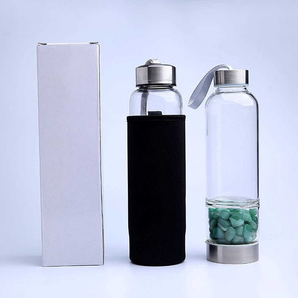Gemstone Infused Glass Water Bottle - 550ml Reusable Travel Cup for Energy & Hydration