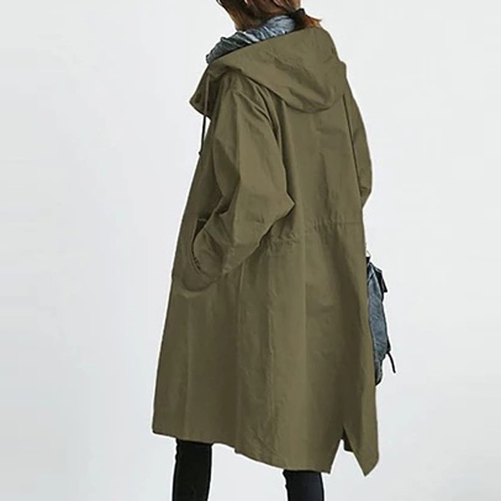 Women's Elegant Oversized Trench Coat - Waterproof Rain Jacket with Hood for Winter, Loose Fit Windbreaker for Comfortable Outwear | Perfect for Casual Wear, Office & Outdoor Activities