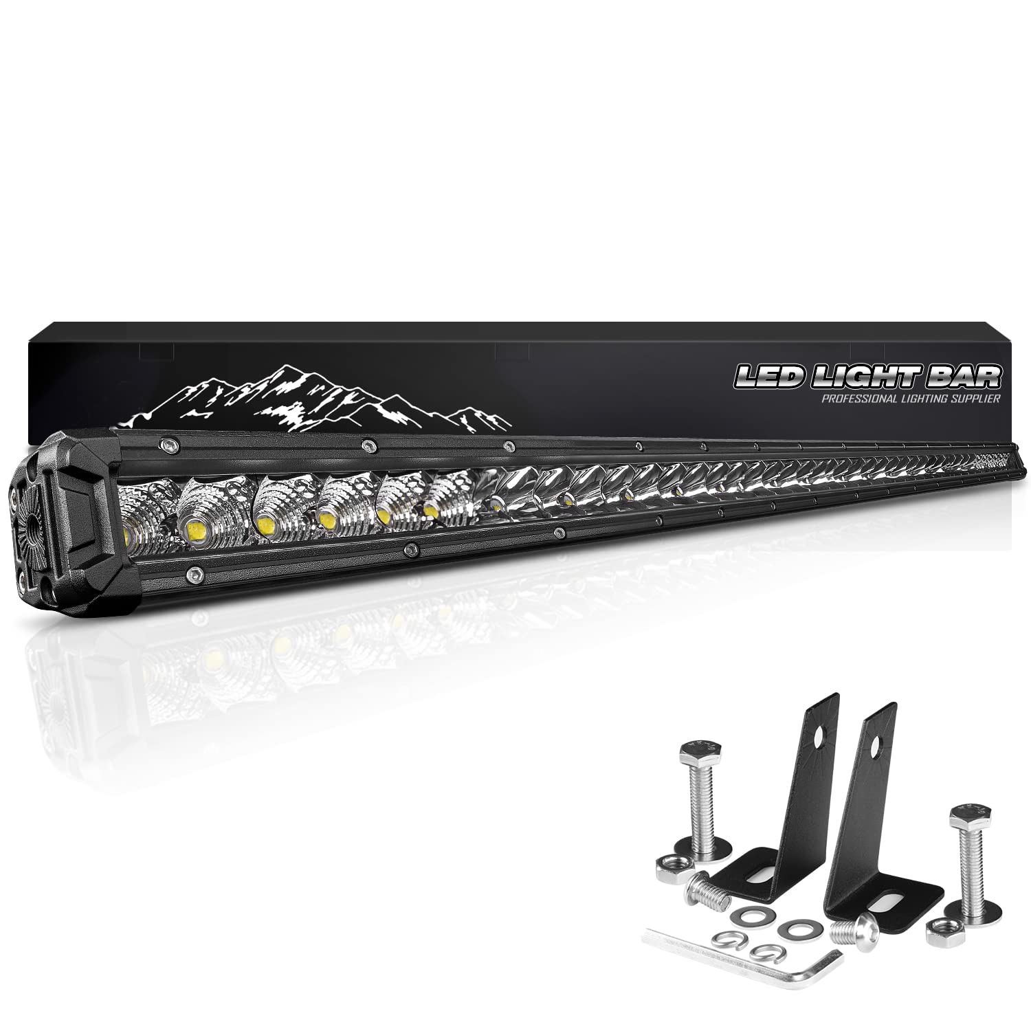 42 Inch LED Light Bar - 40,000LM Single Row Flood Spot Combo Beam for Offroad, Work, Driving - Waterproof Fog Light Strip for Pickup, SUV, ATV, UTV, 4x4, Truck (Roof/Bumper Mount) - Perfect for Night Off-Roading, Work Sites & Marine Use
