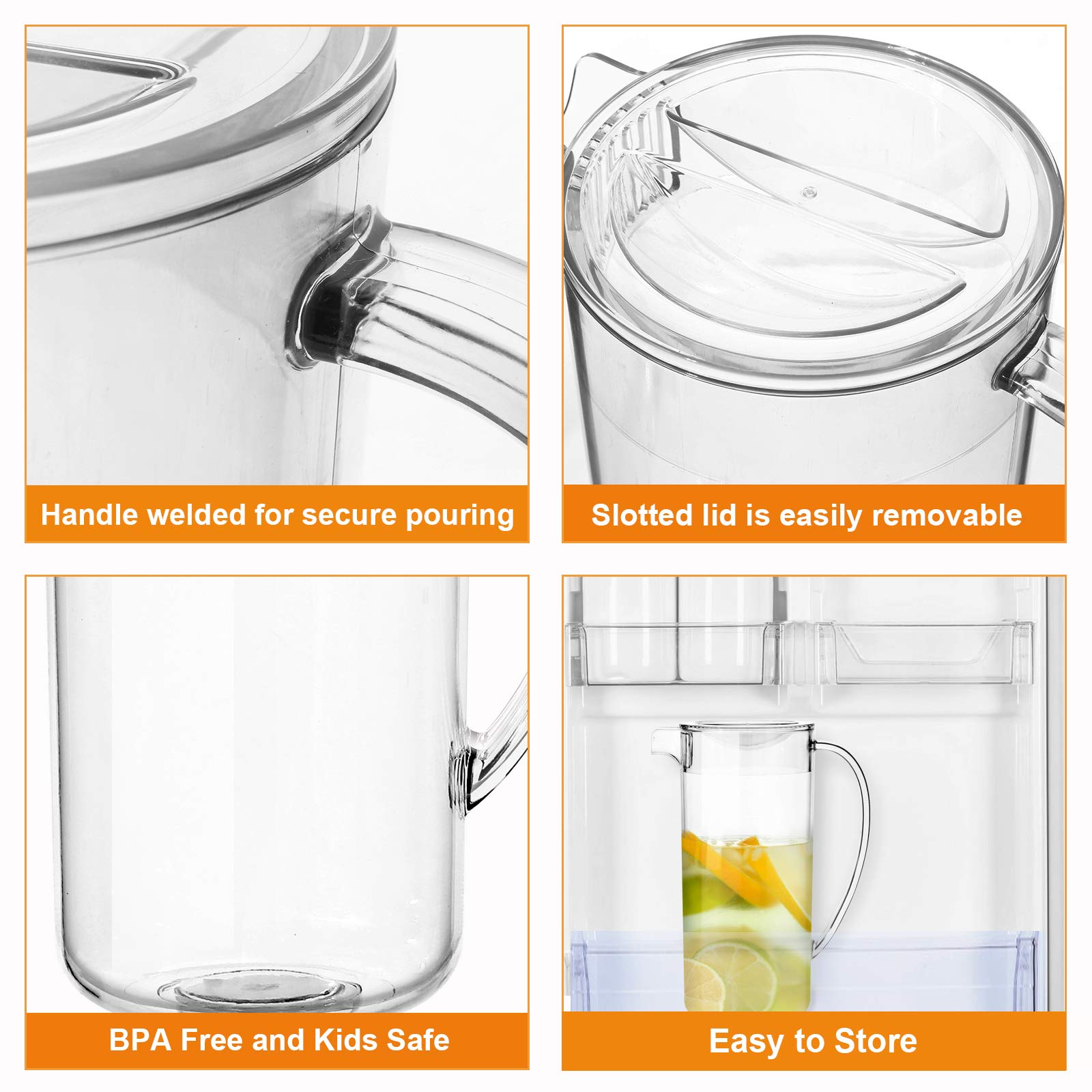 Youngever 2 Quart Clear Plastic Pitcher with Lid - BPA Free Drink Dispenser for Iced Tea, Lemonade, Sangria & Cold Beverages - Perfect for Parties, BBQs & Outdoor Gatherings
