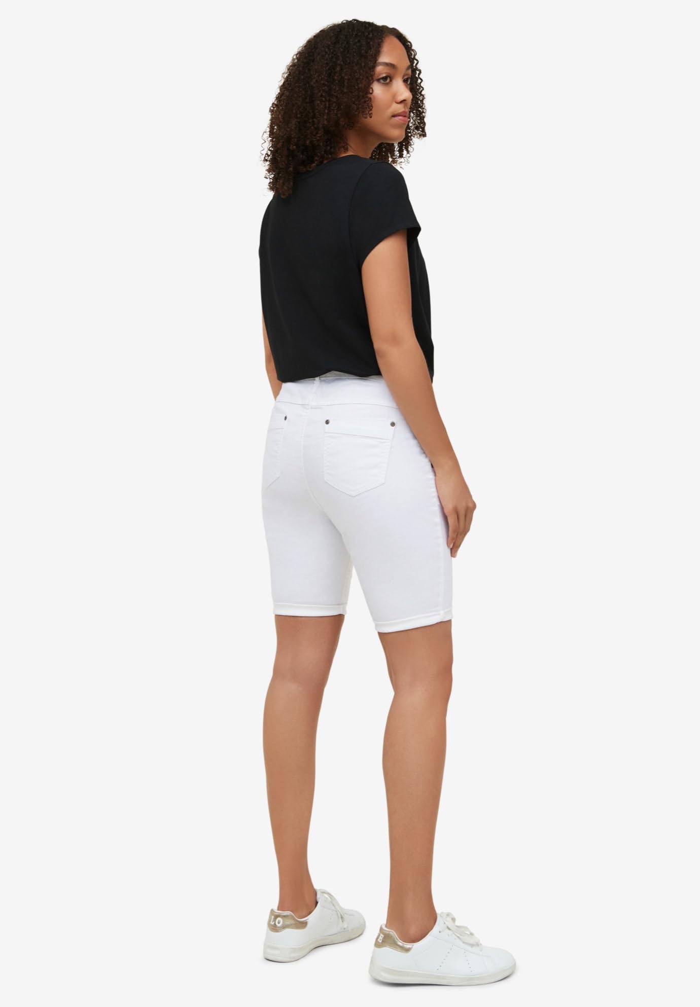 Ellos Women's Plus Size Button-Front Denim Shorts - High Waisted Stretch Comfort Fit for Casual Wear & Summer Outfits