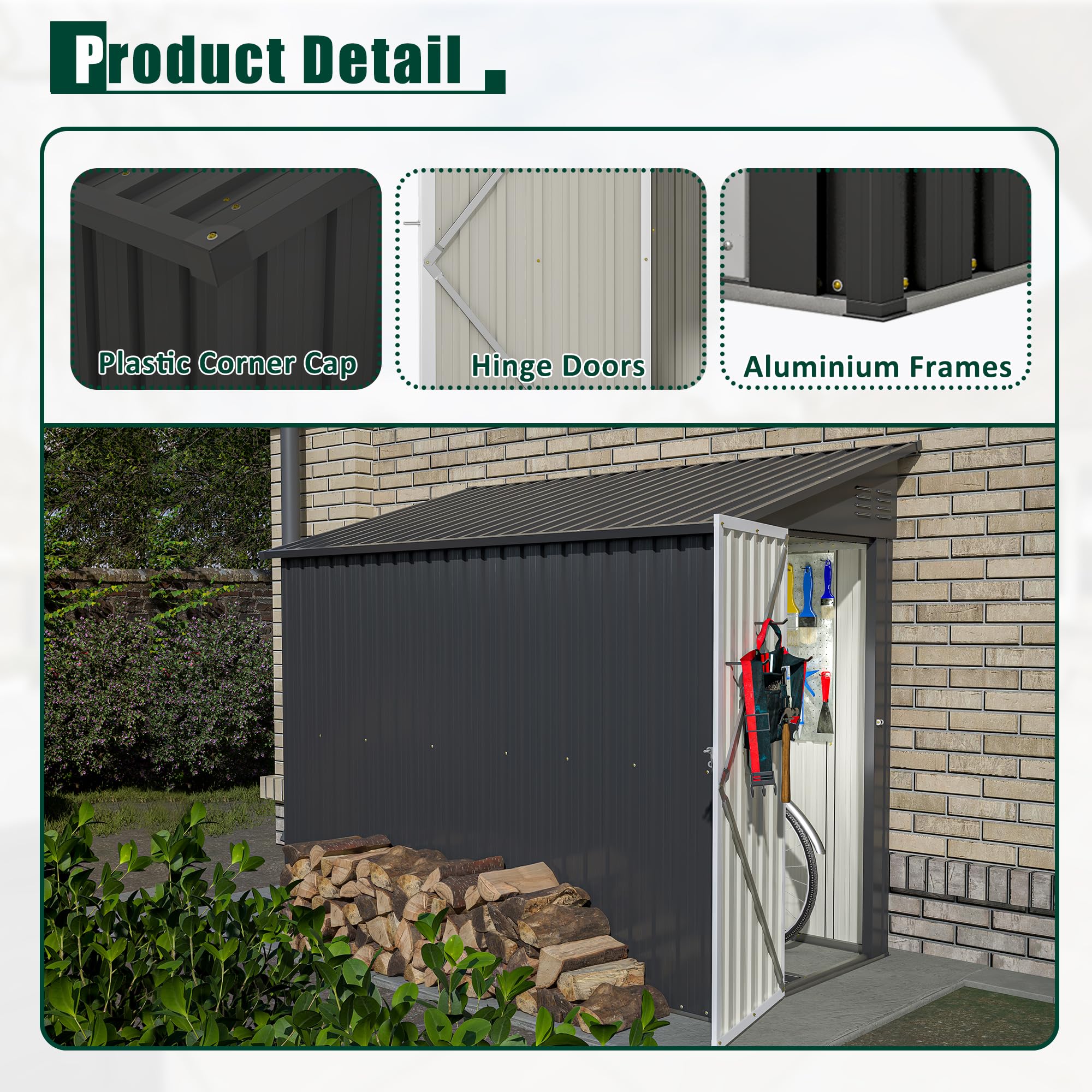 4x8 FT Heavy Duty Metal Outdoor Storage Shed with Foundation - Lockable Door & Air Vents - All Weather Waterproof Garden Tool Shed for Backyard, Patio, Lawn - Perfect for Storing Lawn Mowers, Gardening Tools & Outdoor Equipment (Black)