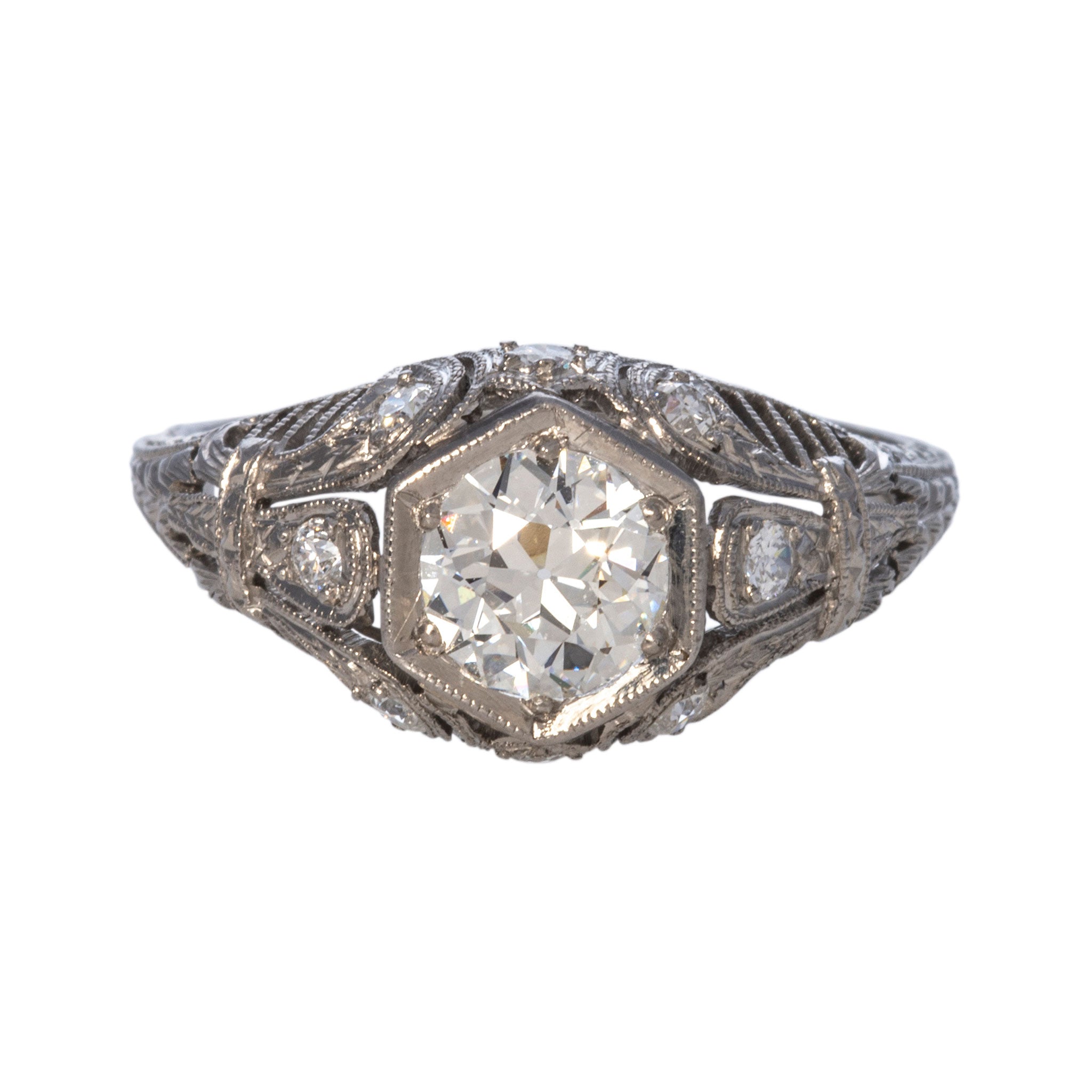 Vintage Art Deco 1.09ctw Old Mine Cut Diamond Platinum Filigree Engagement Ring - Perfect for Weddings, Anniversaries & Special Occasions