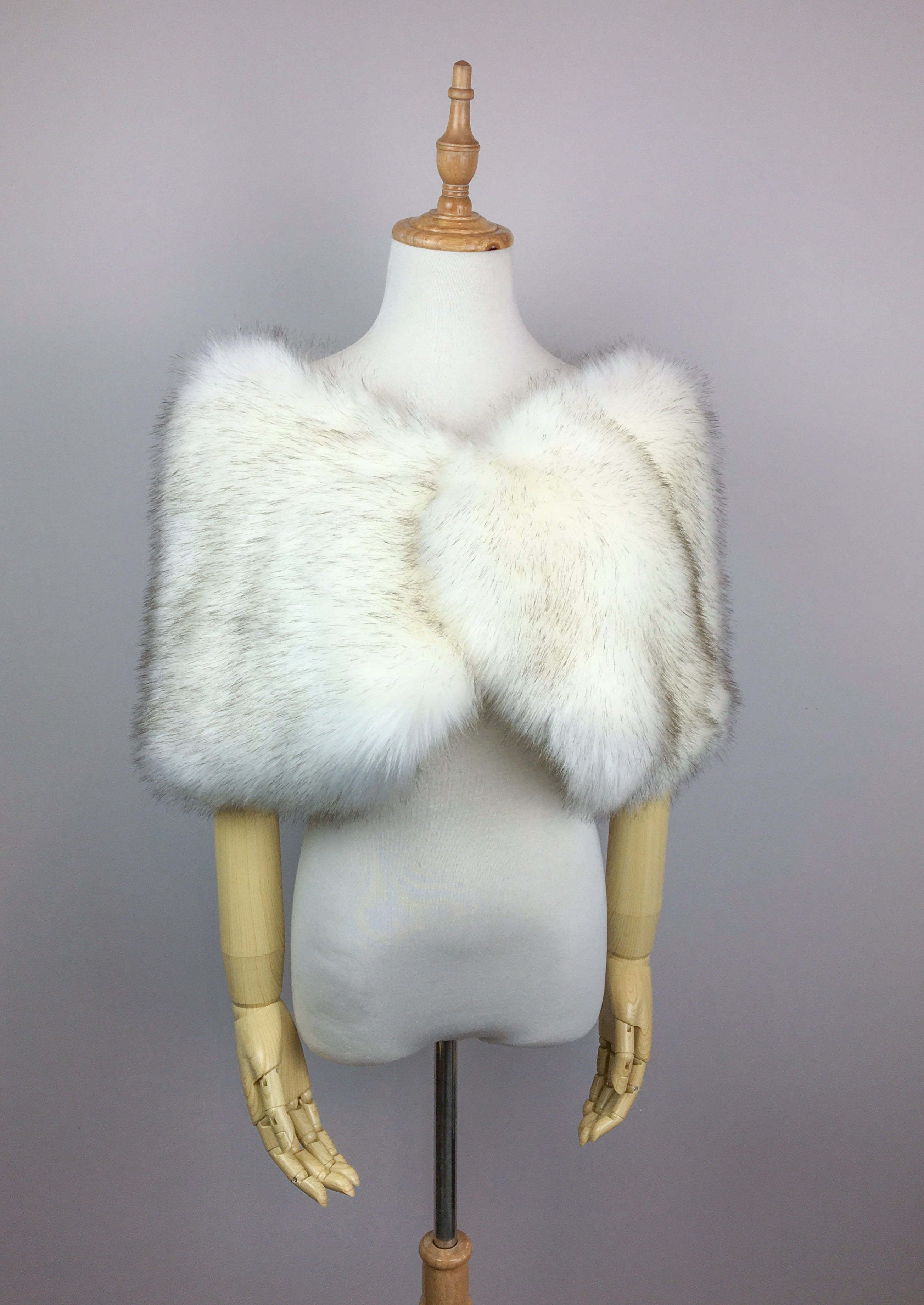 Ivory with Black Fur Wrap (Serena Wht03) - Elegant Winter Shawl for Women, Soft Faux Fur Stole for Parties, Weddings & Evening Events