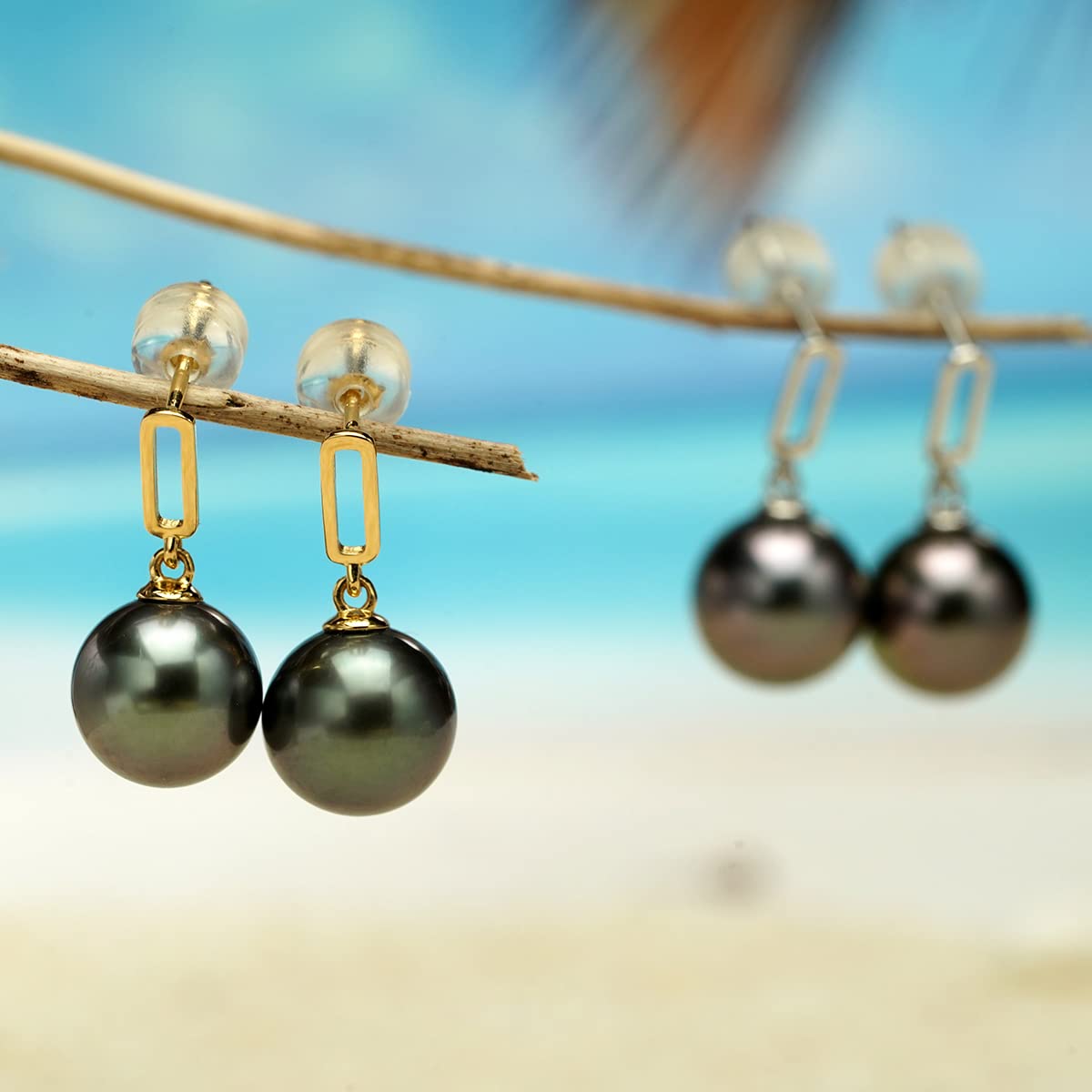 18K Gold Tahitian South Sea Cultured Black Pearl Drop Earrings for Women | 4A Quality Round Pearl Dangle Earrings | Perfect Gift for Anniversary, Wedding & Special Occasions