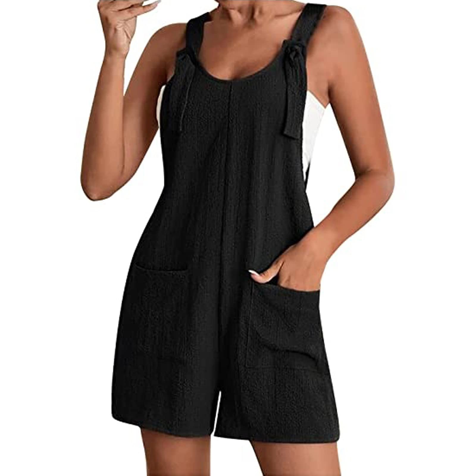 Women's Cotton Linen Sleeveless Romper Jumpsuit with Pockets - Casual Summer Overalls Shorts for Outdoor Activities, Beach & Vacation Wear