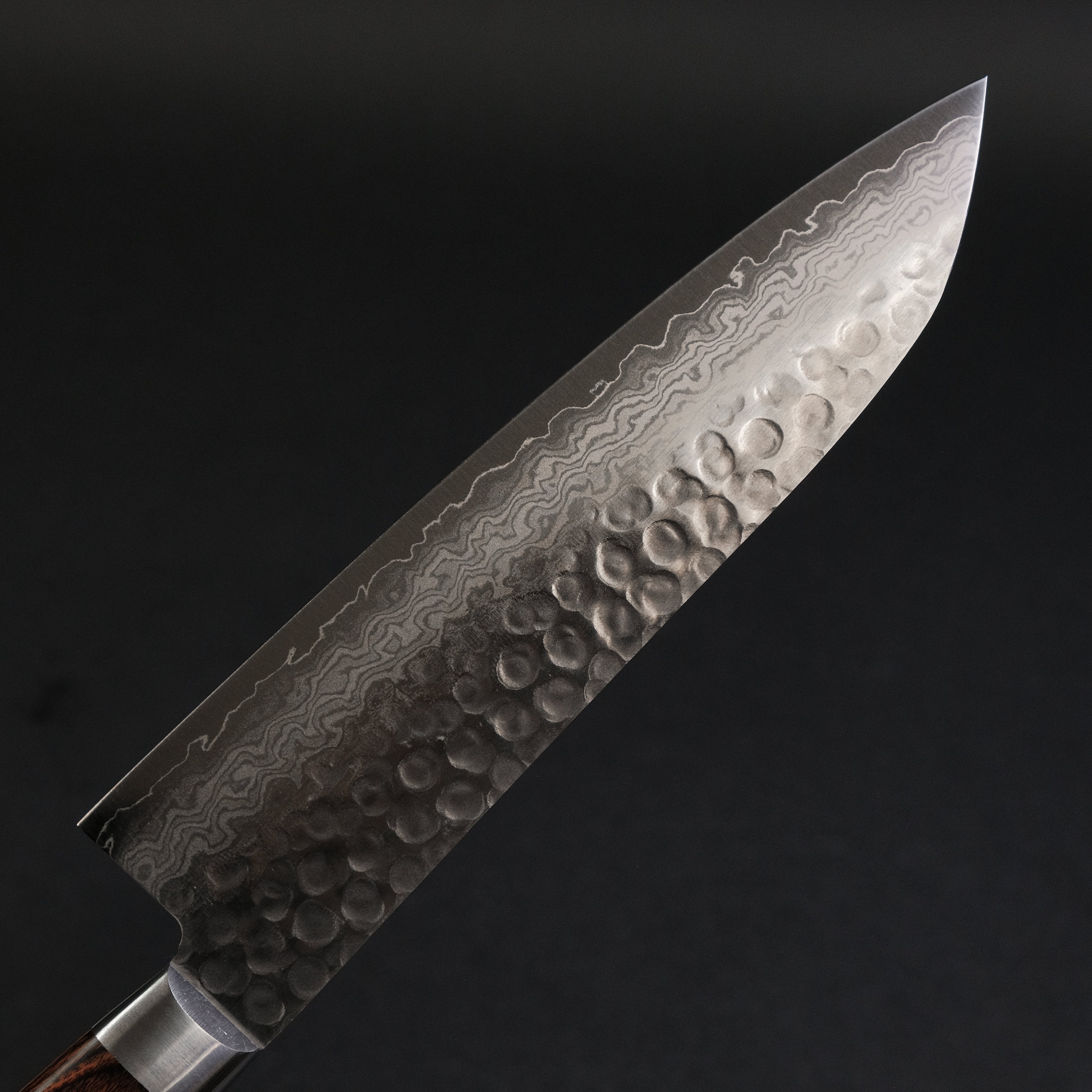 Hitohira HG Tsuchime Damascus Santoku Knife 185mm - Japanese Chef Knife with Imitation Mahogany Handle - Perfect for Slicing, Dicing, and Chopping Vegetables, Meat, and Fish