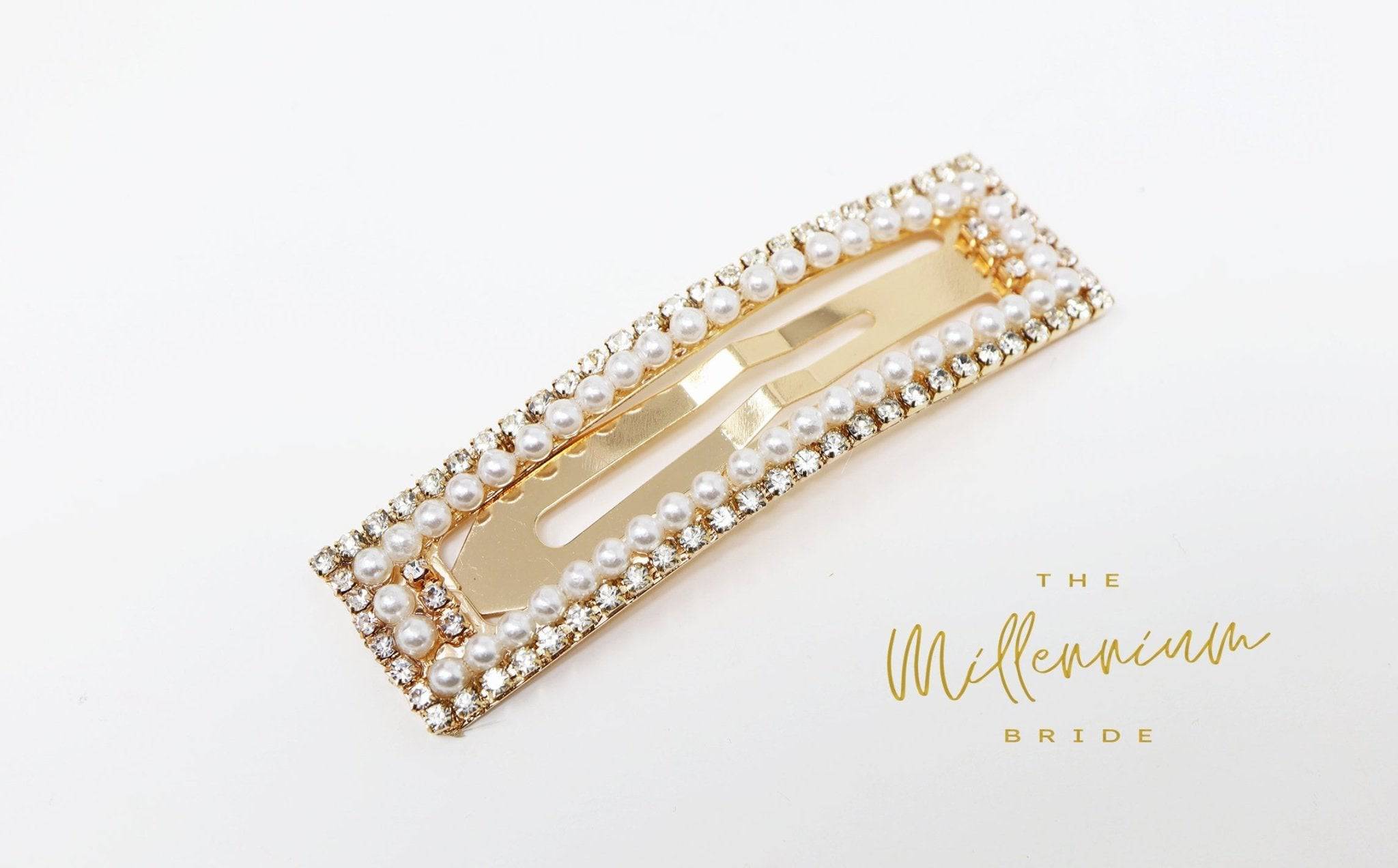 Pearl Hair Clip for Women - Elegant Bridal Hair Accessories, Wedding Hairpins for Bride & Bridesmaids, Peach Crystal Hair Clips - Perfect for Weddings, Prom, Parties & Special Occasions