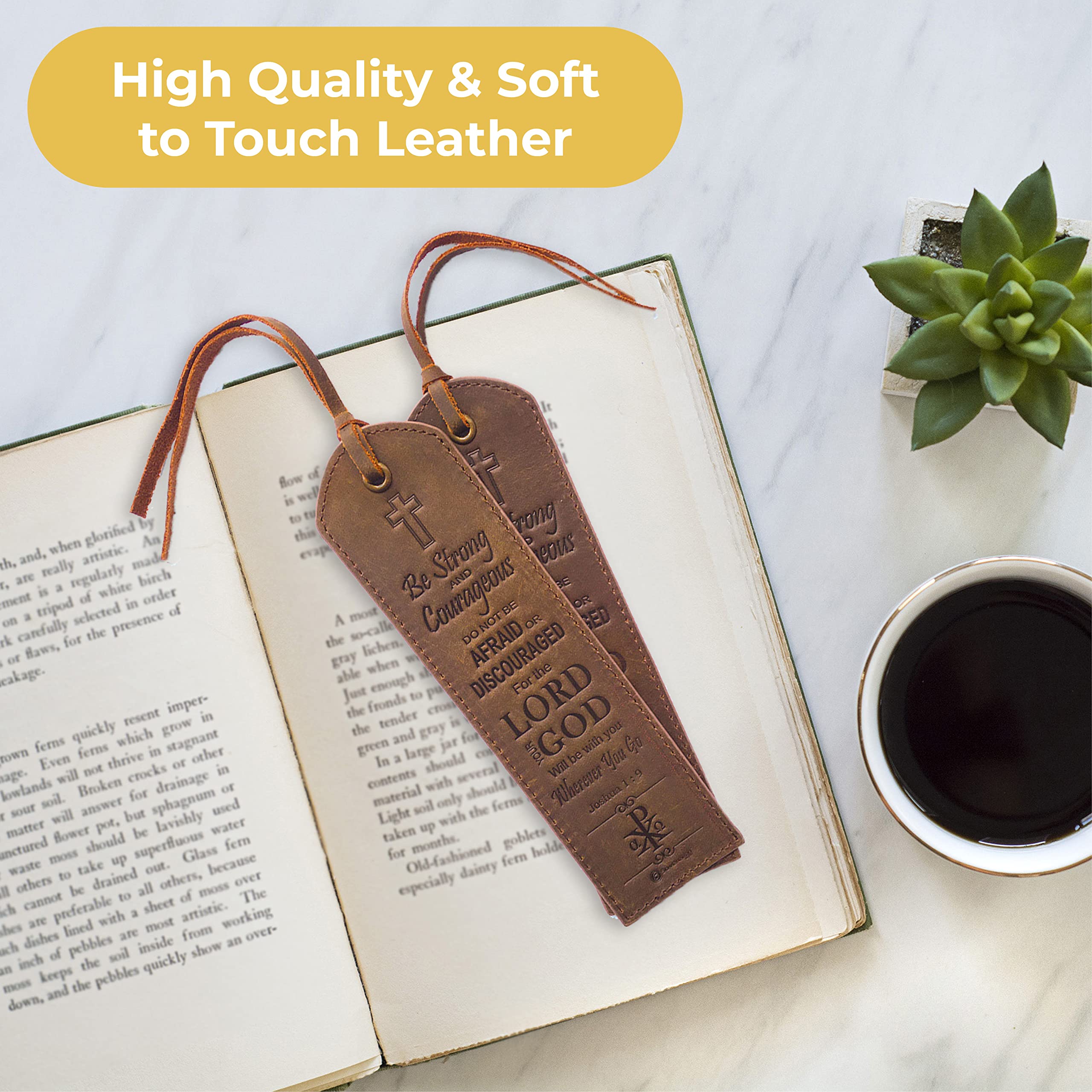 Leather Bible Bookmarks with Inspirational Verse - Religious Gift for Readers | Joshua 1:9 | Perfect for Bible Study & Gifting