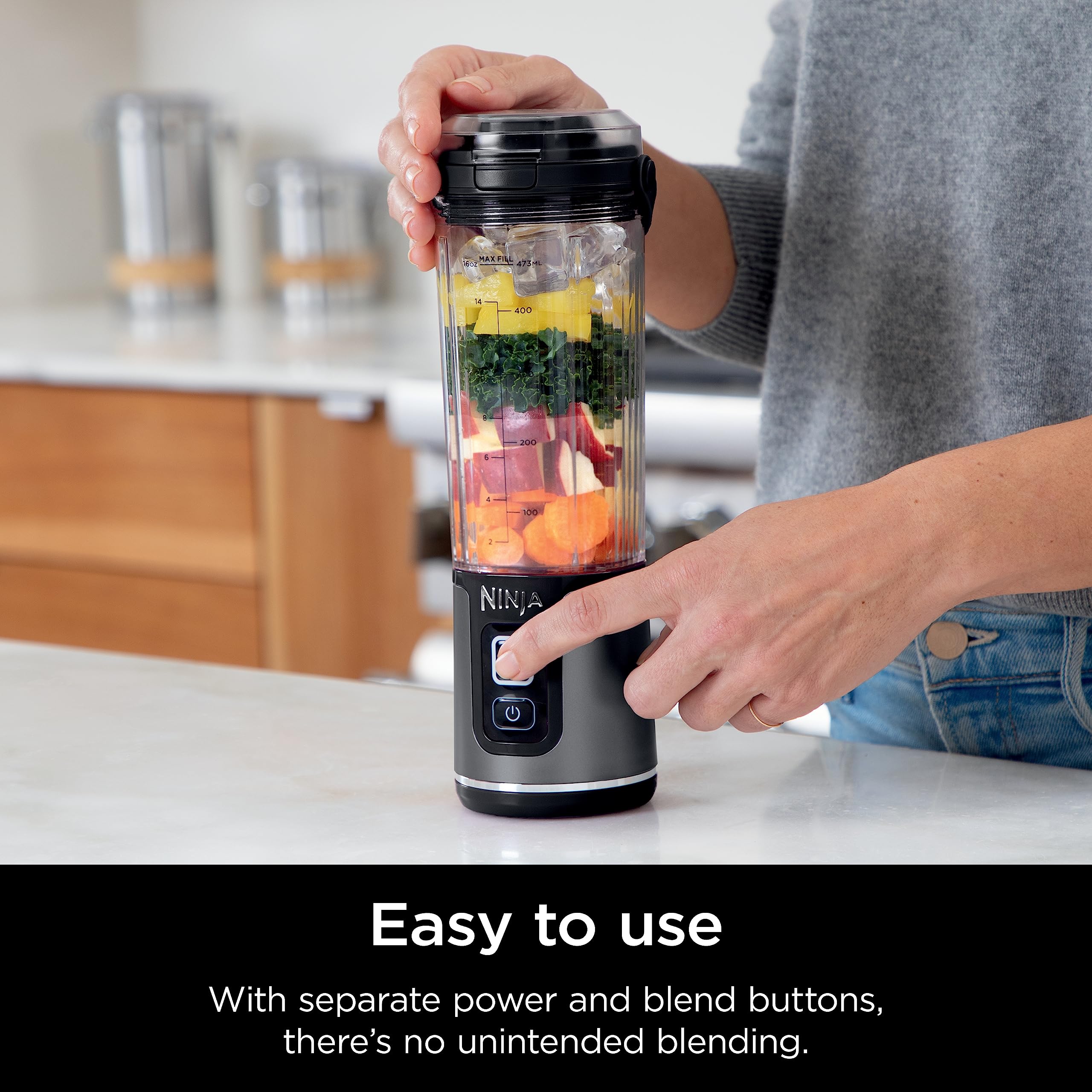 Ninja BC151BK Portable Blender - 18oz Cordless Personal Blender for Smoothies, Protein Shakes & Meal Prep | BPA Free, Leakproof Design with Sip Spout | USB-C Rechargeable & Dishwasher Safe | Perfect for Gym, Office & Travel | Black