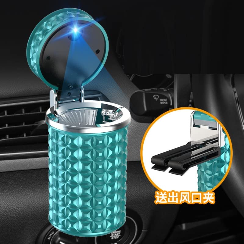 Portable Car Ashtray with Lid - Mini LED Light Car Trash Can for Cigarettes, Home & Office Use - Leakproof & Odor Control - Perfect for Road Trips, Commuting & Smoking Areas (Dark Blue)