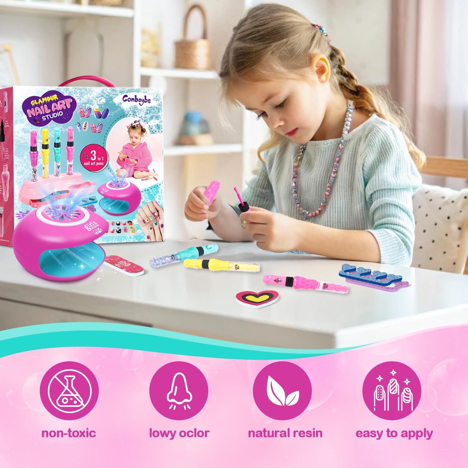 Non-Toxic Kids Nail Polish Set for Girls Ages 6-12 | Safe Nail Art Kit with 12 Colors | Perfect Birthday Gift for Girls | Spa, Makeup & Manicure Fun | Ideal for Parties, Playdates & Creative Play