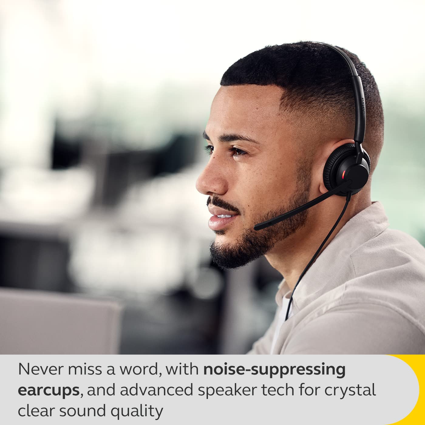 Jabra Engage 40 Wired Stereo Headset with Noise-Cancelling Microphone & USB-A Cable - Ultra-Lightweight Office Headphones for Zoom, Teams, Unify - Perfect for Remote Work, Call Centers & Video Conferencing (Black)