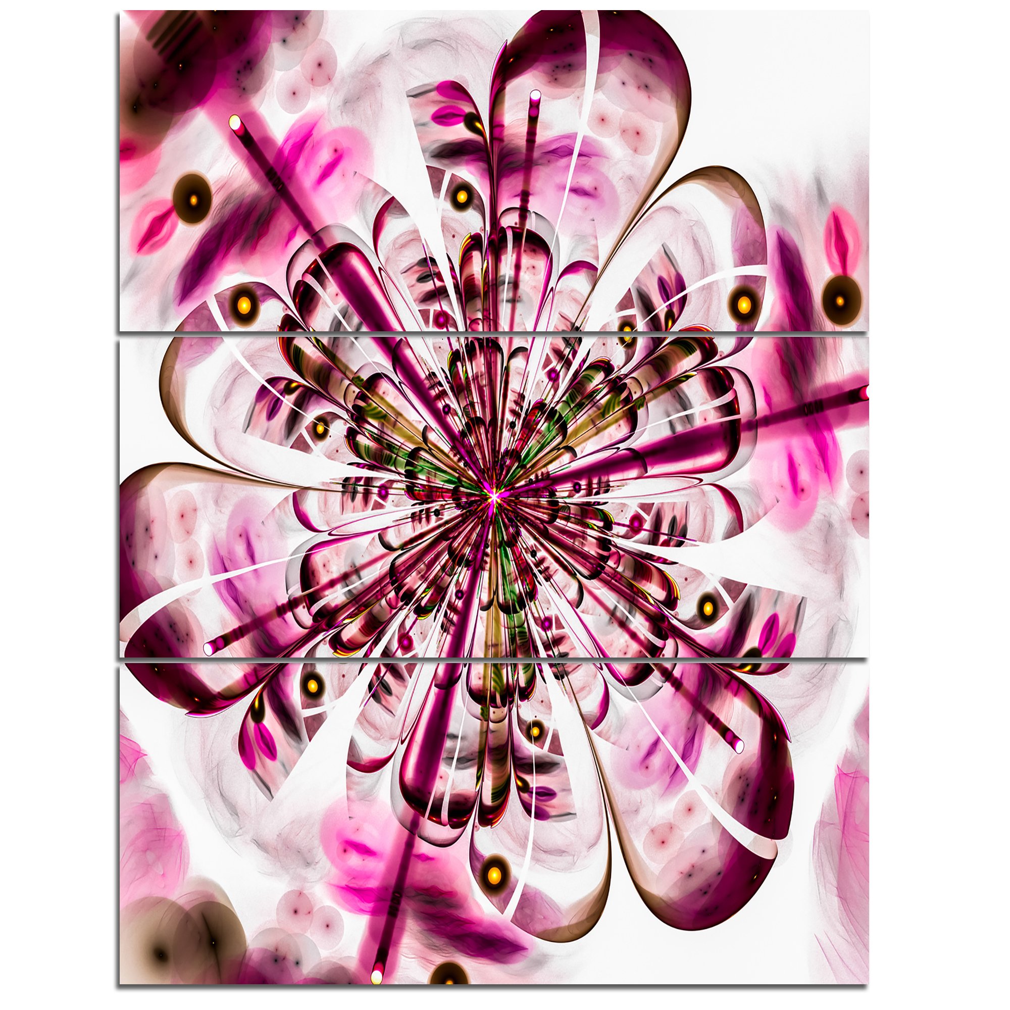 Dark Pink Floral Metal Wall Art Set - 3 Piece Digital Flower Design (28x36 Inches) for Living Room, Bedroom & Office Decor | MT12150-3PV