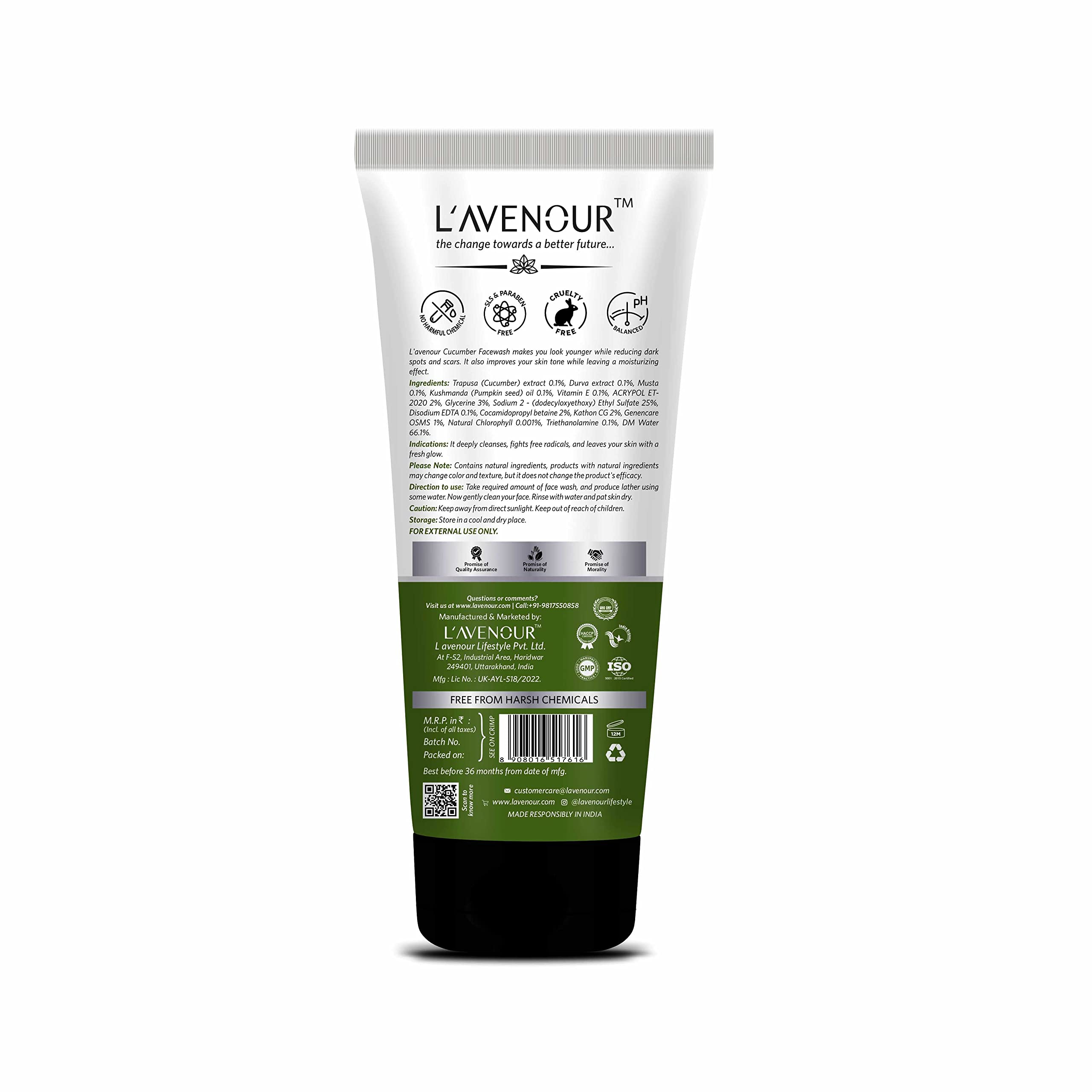 L'avenour Vitamin E Cucumber Face Wash for Men & Women - 115ml (Pack of 3) | Deep Cleansing, Brightening & Hydrating | Perfect for Daily Skincare Routine & Travel