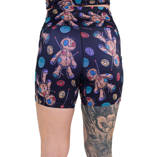 Voodoo Doll Print Shorts for Men & Women - Stylish Black Casual Shorts for Summer, Gym, and Lounge Wear