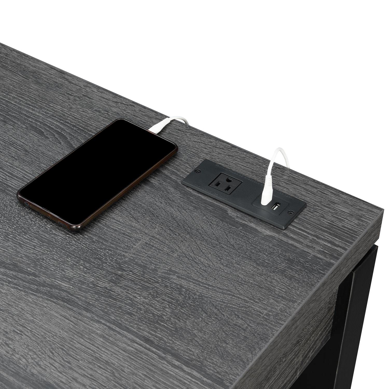 Convenience Concepts Newport 2-Drawer Office Desk with USB Charging Station - Weathered Gray/Black Finish - Perfect for Home Office, Study Room & Small Workspace Organization