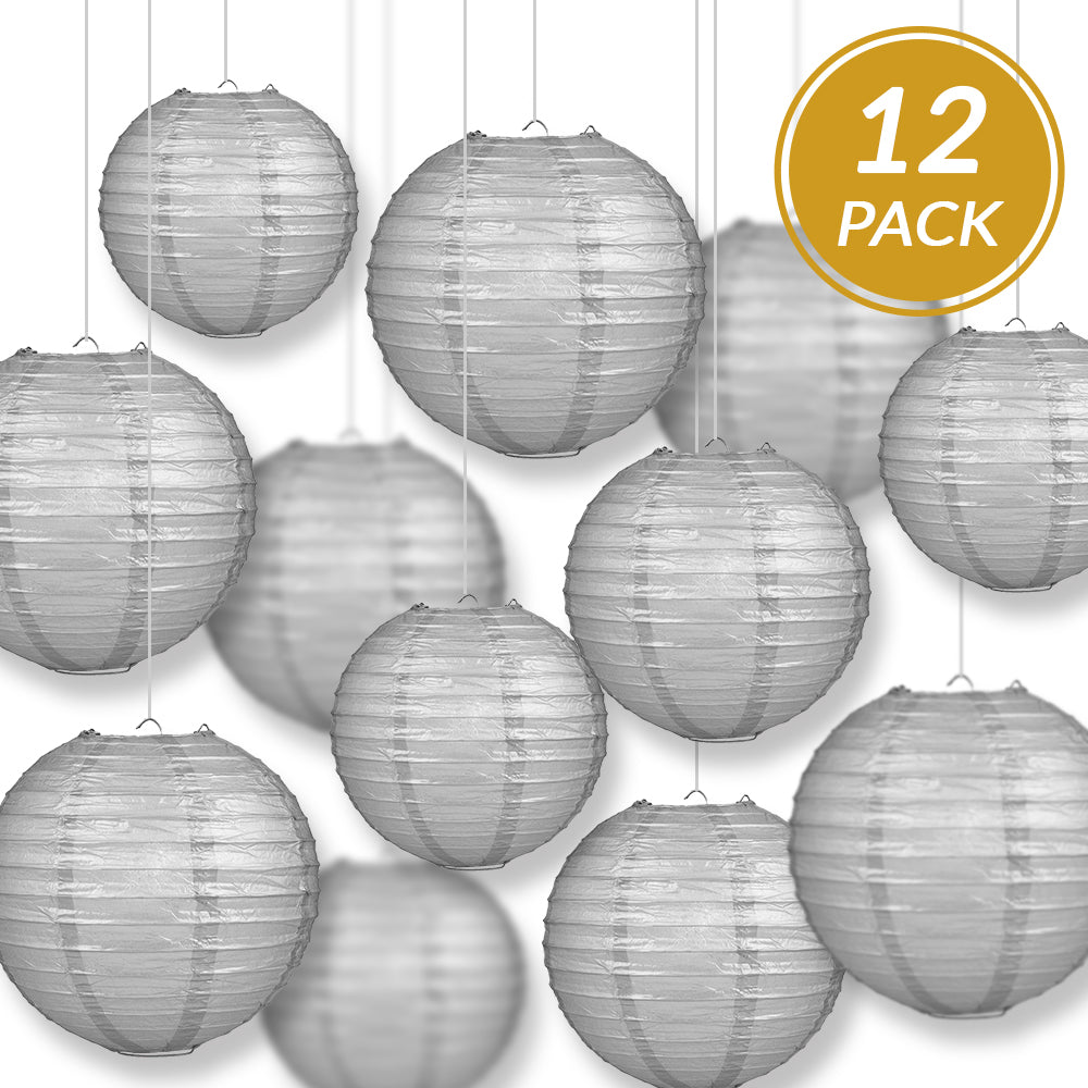 12 Pack Silver Chinese Paper Lanterns - Hanging Wedding & Party Decoration Set (12/10/8 Inch) - Perfect for Asian Weddings, Birthday Parties & Home Decor