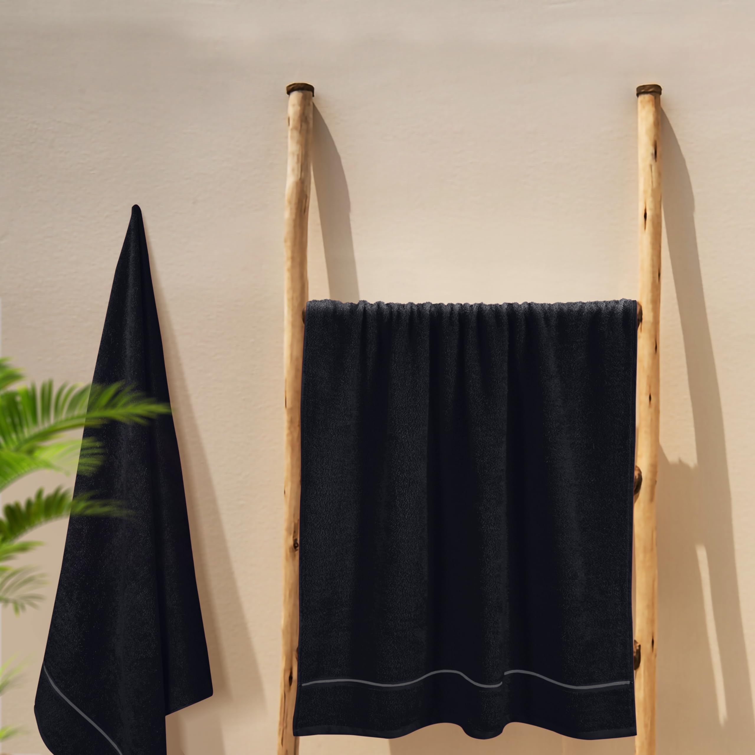 Premium 2-Pack Cotton Oversized Bath Towels 28x55 Inches - Ultra Absorbent, Quick Dry & Lightweight Large Towels for Bath, Spa, Gym, Travel, Camping & Pool Use - Soft Luxury Black Bath Towel Set