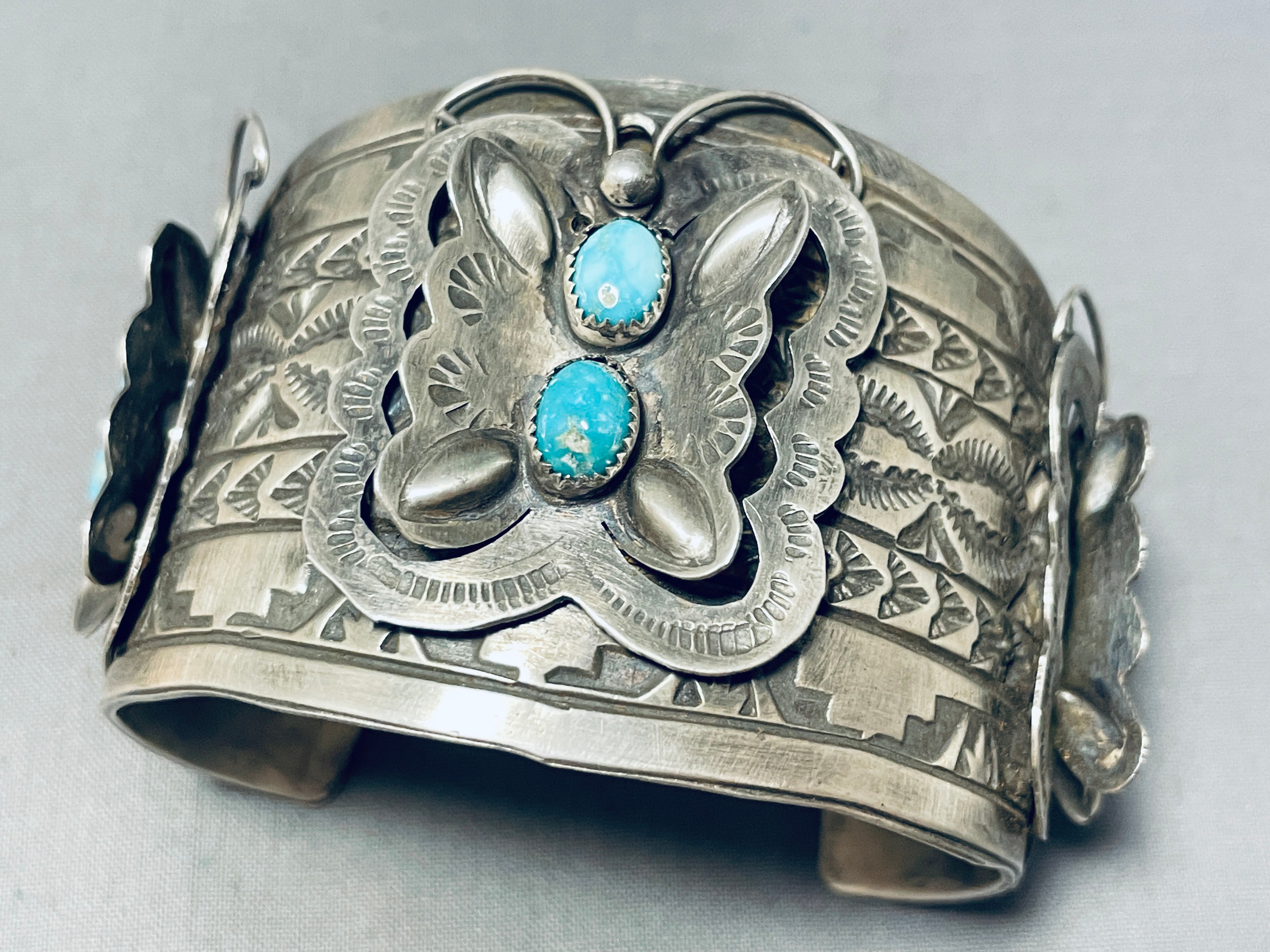 123 Gram Stunning Navajo Turquoise Sterling Silver Butterfly Bracelet - Perfect for Boho Fashion, Gift Giving & Special Occasions