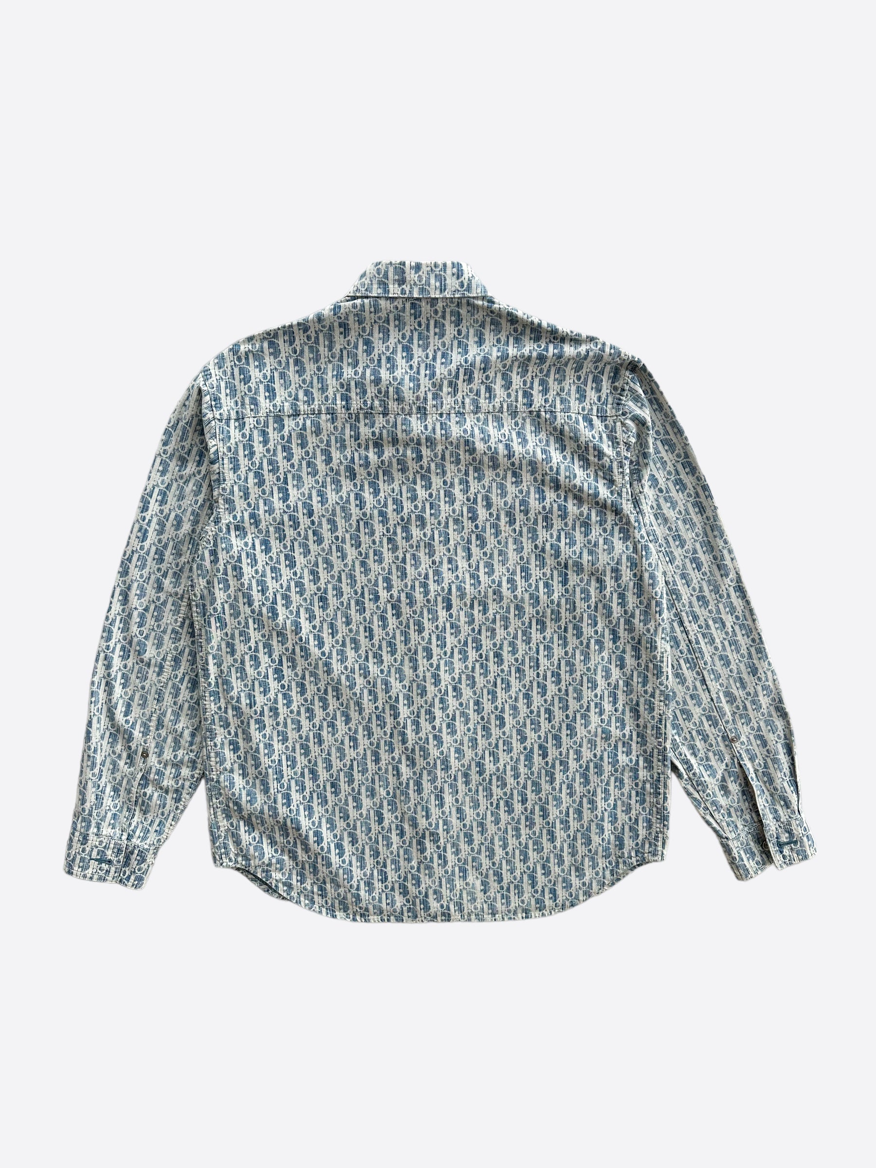 Dior Blue & White Oblique Button Up Shirt for Men - Luxury Designer Casual Wear for Office, Party & Date Night