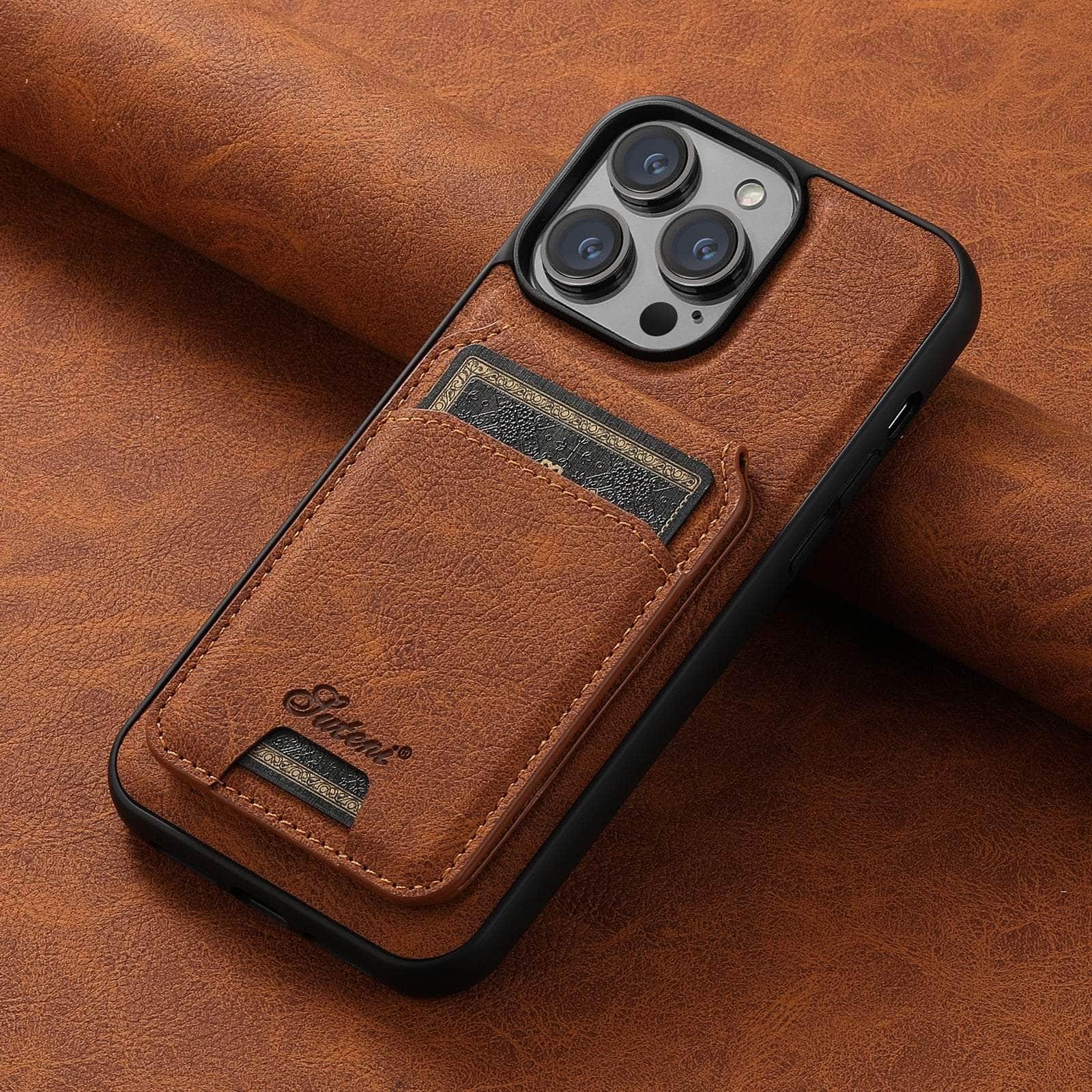 Magnetic Leather Card Case for iPhone 15 - Slim Wallet with RFID Protection | Perfect for Everyday Carry, Travel & Business Use