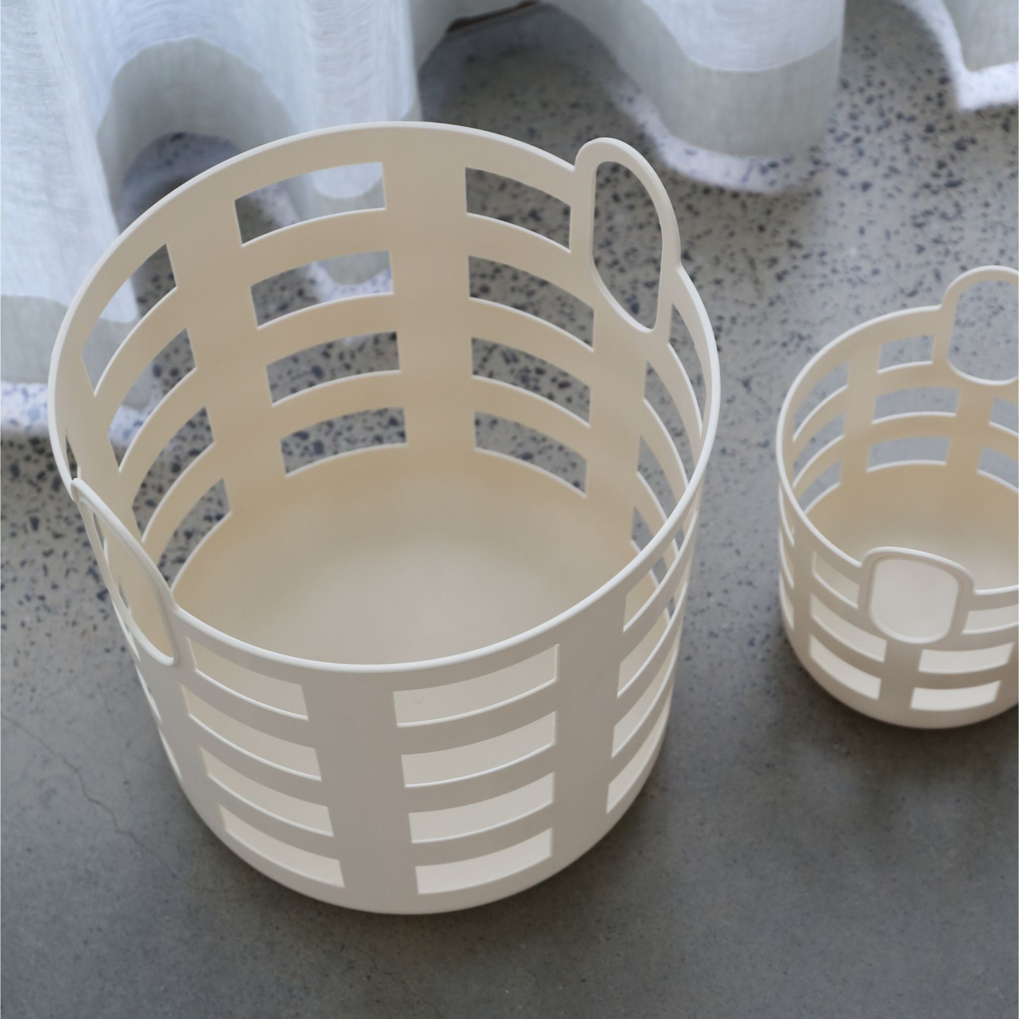 ENKEL STUDIO Large Woven Storage and Laundry Basket Set of 2 - Sand Color Foldable Fabric Hamper for Bedroom, Bathroom & Nursery Organization - Perfect for Clothes, Toys & Home Essentials