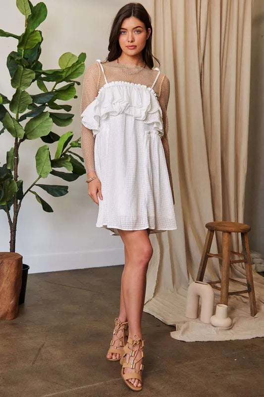 Stylish Jacquard Checker Print Ruffled Resort Dress for Women - Perfect for Beach Vacations, Summer Parties & Tropical Getaways