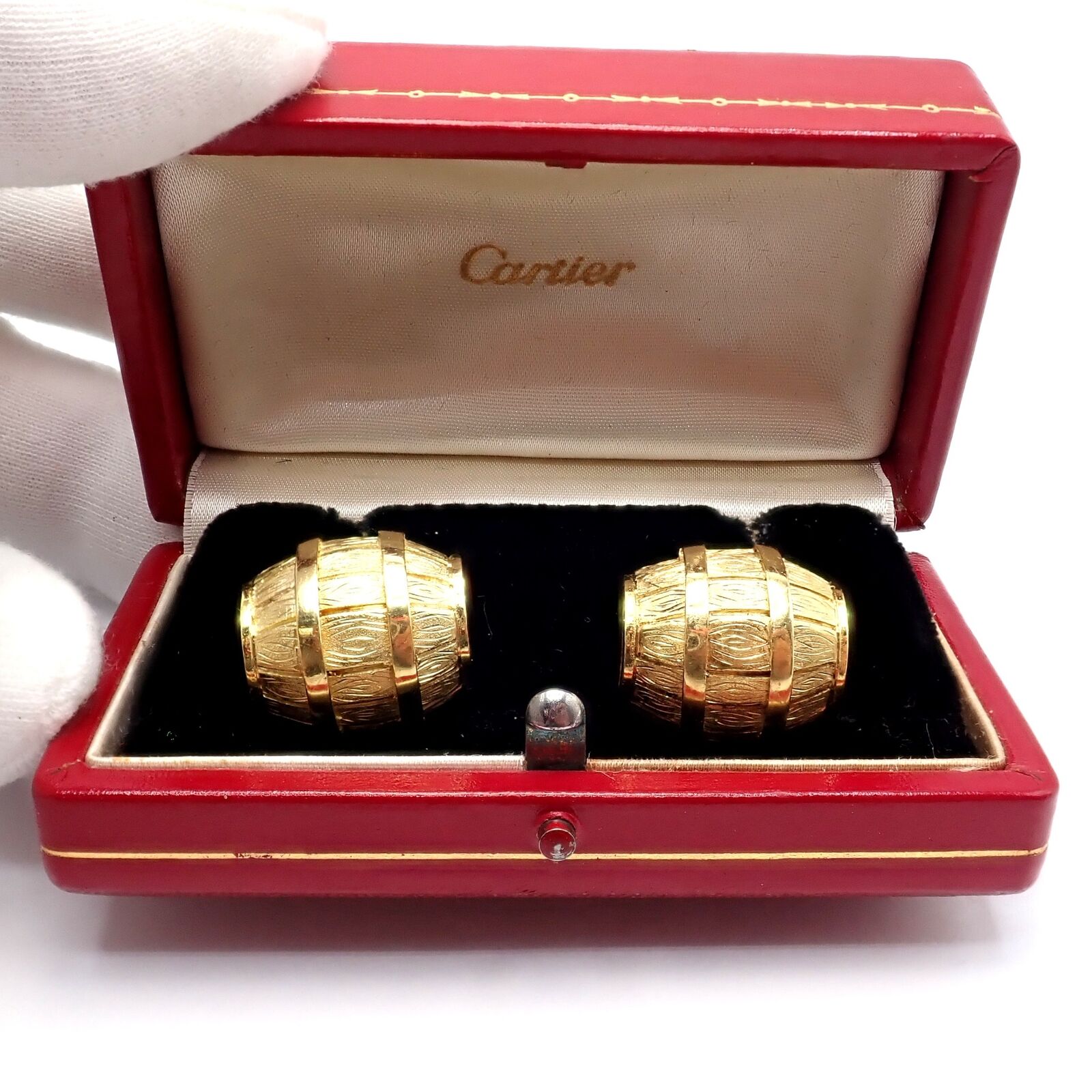 Vintage Cartier 18k Yellow Gold Barrel Cufflinks - Authentic 1970s Luxury Men's Jewelry for Formal Wear & Special Occasions