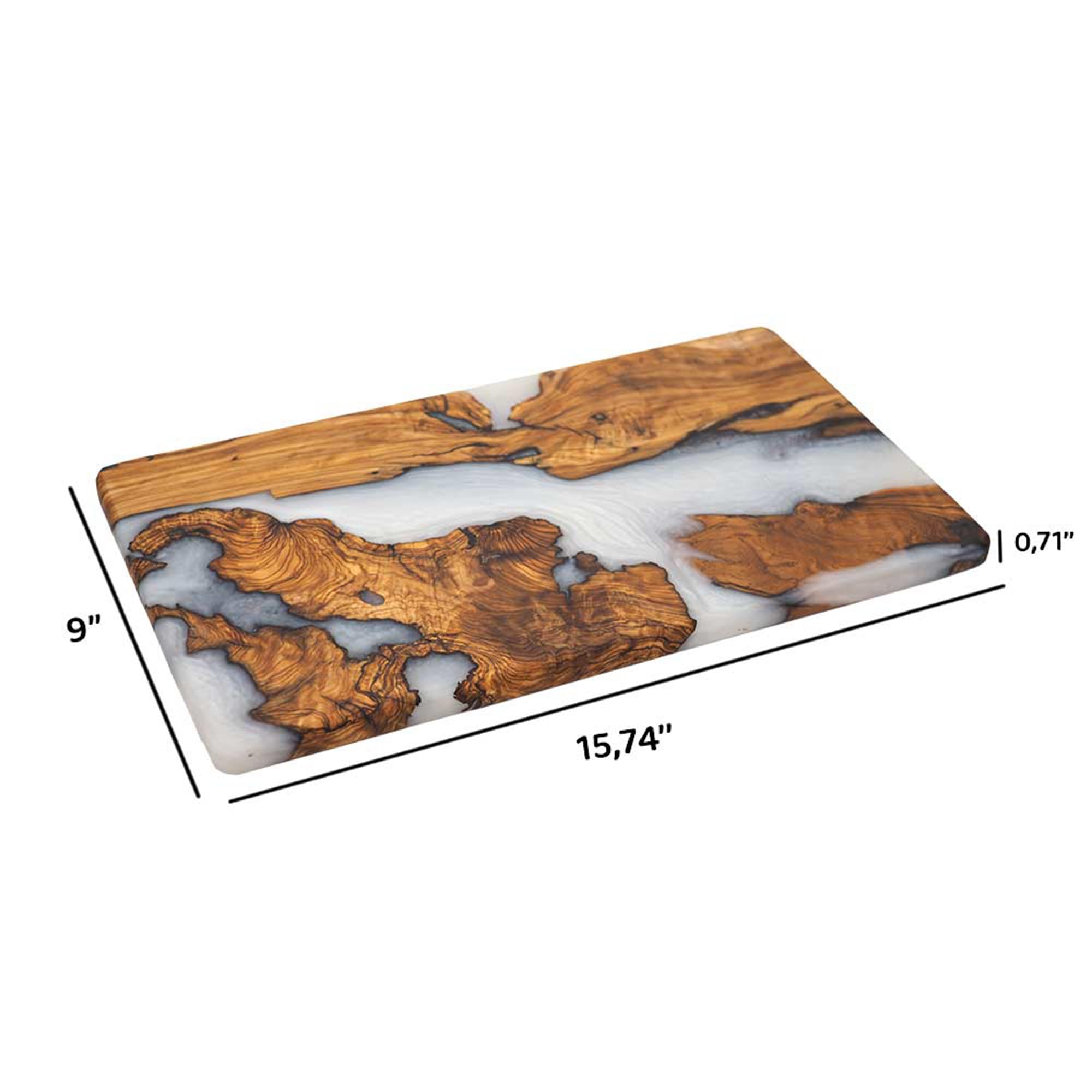 Handmade Olive Wood Charcuterie Board with White Resin - Decorative Cheese, Fruit & Meat Serving Tray - Perfect for Kitchen, Entertaining & Unique Housewarming Gifts - Great for Dinner Parties, Wine Tasting & Charcuterie Platters