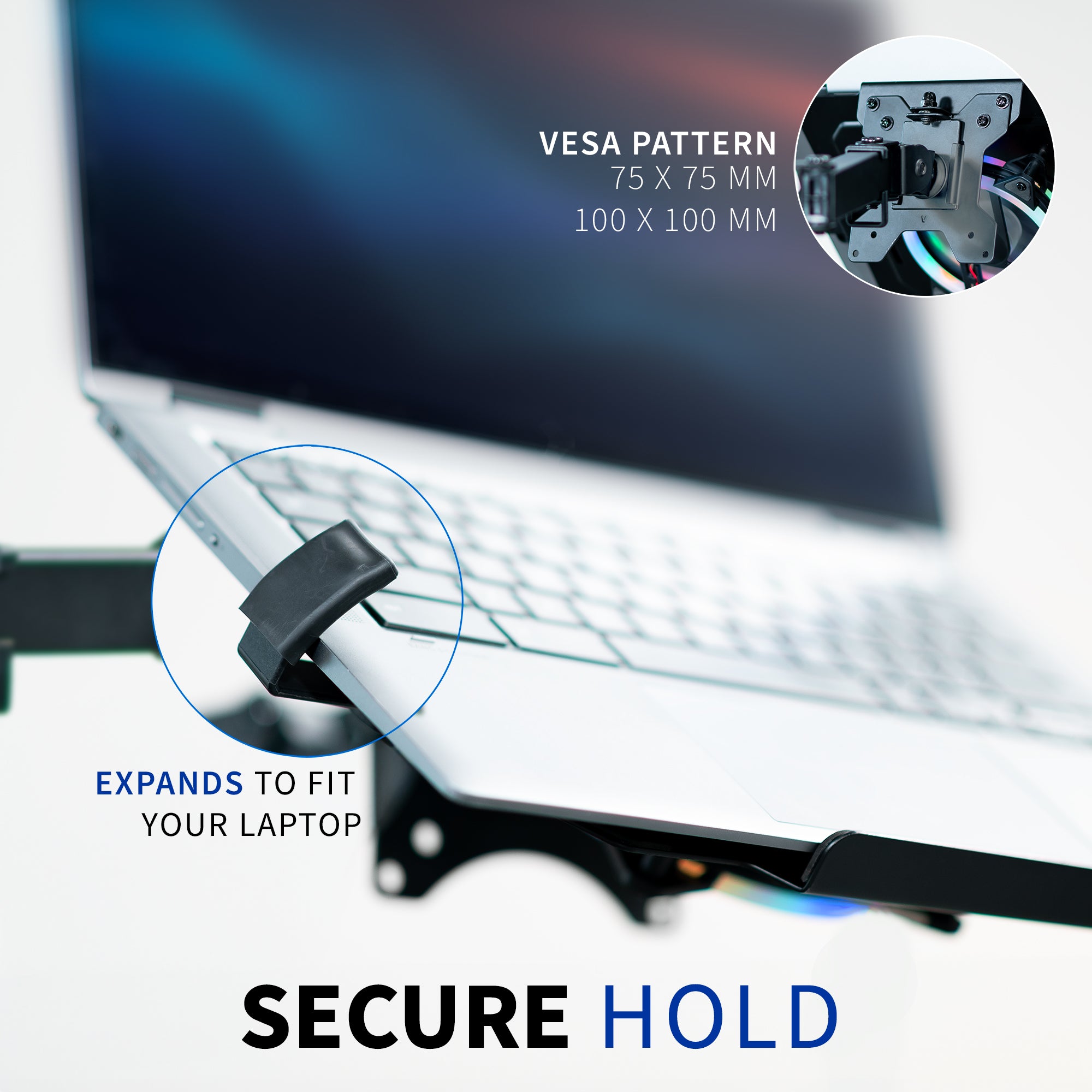 VESA Compatible Laptop Tray with RGB Cooling Fan - Adjustable Computer Mount for Gaming & Office Setup