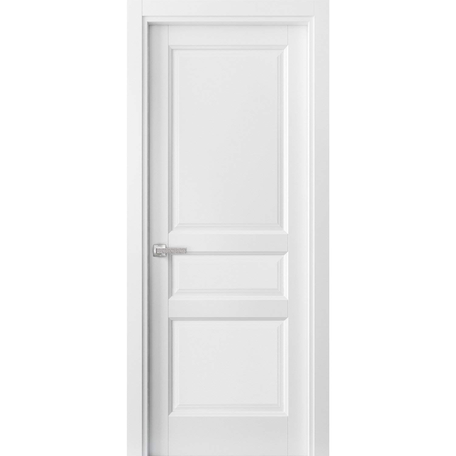 Lucia 31 Matte White 3-Panel Pantry Kitchen Door 42x96 Inches with Hardware | Single Panel Frame Trims | Durable Bathroom & Bedroom Door for Modern Homes | Easy Installation & Space-Saving Design