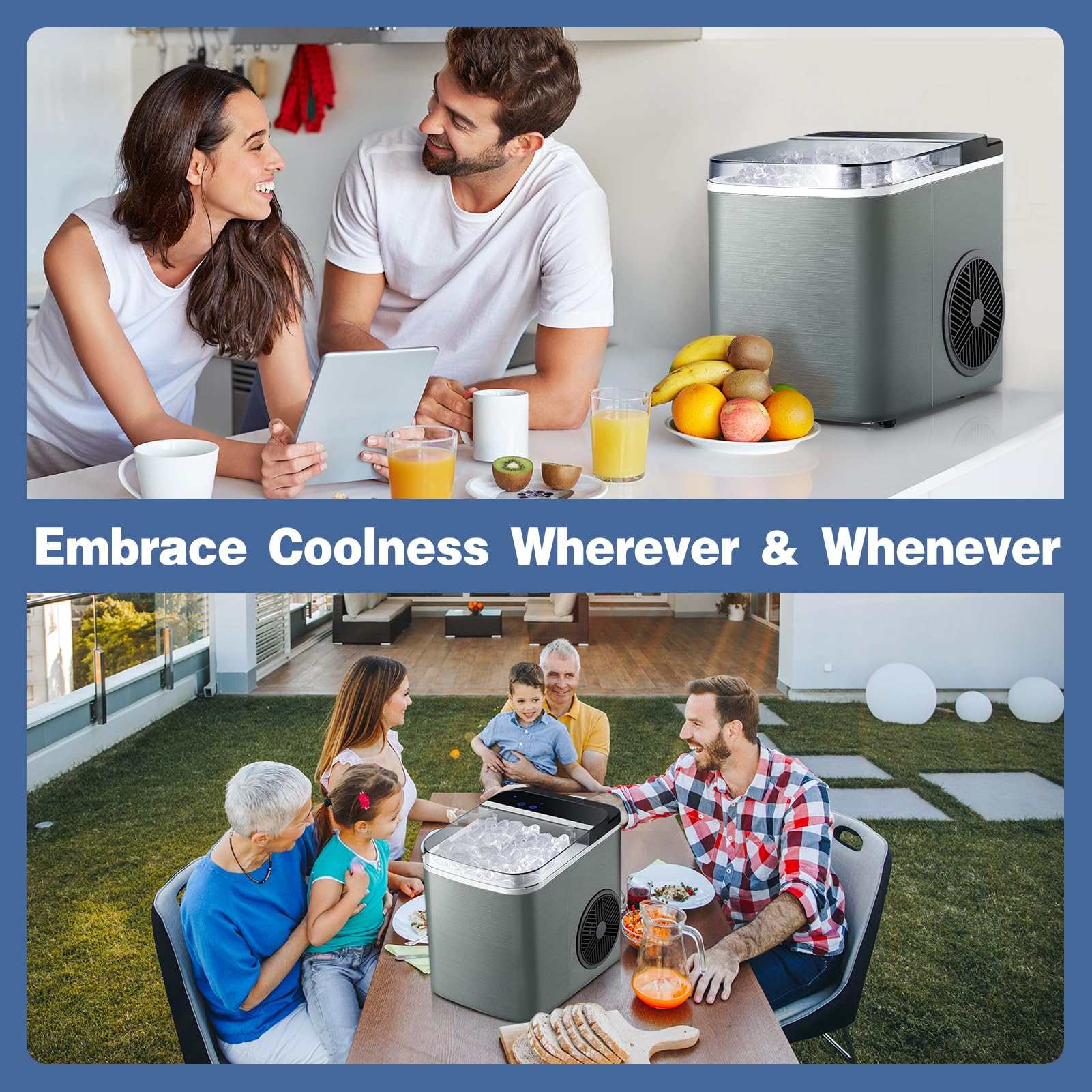 Upgraded Portable Ice Maker Countertop 28Lbs/Day, Fast 6-Minute Ice Making, 15H Timer, Self-Cleaning, 2 Ice Cube Sizes (Bullet & Cube) with Scoop - Perfect for Home, Kitchen, RV, Camping & Outdoor Parties