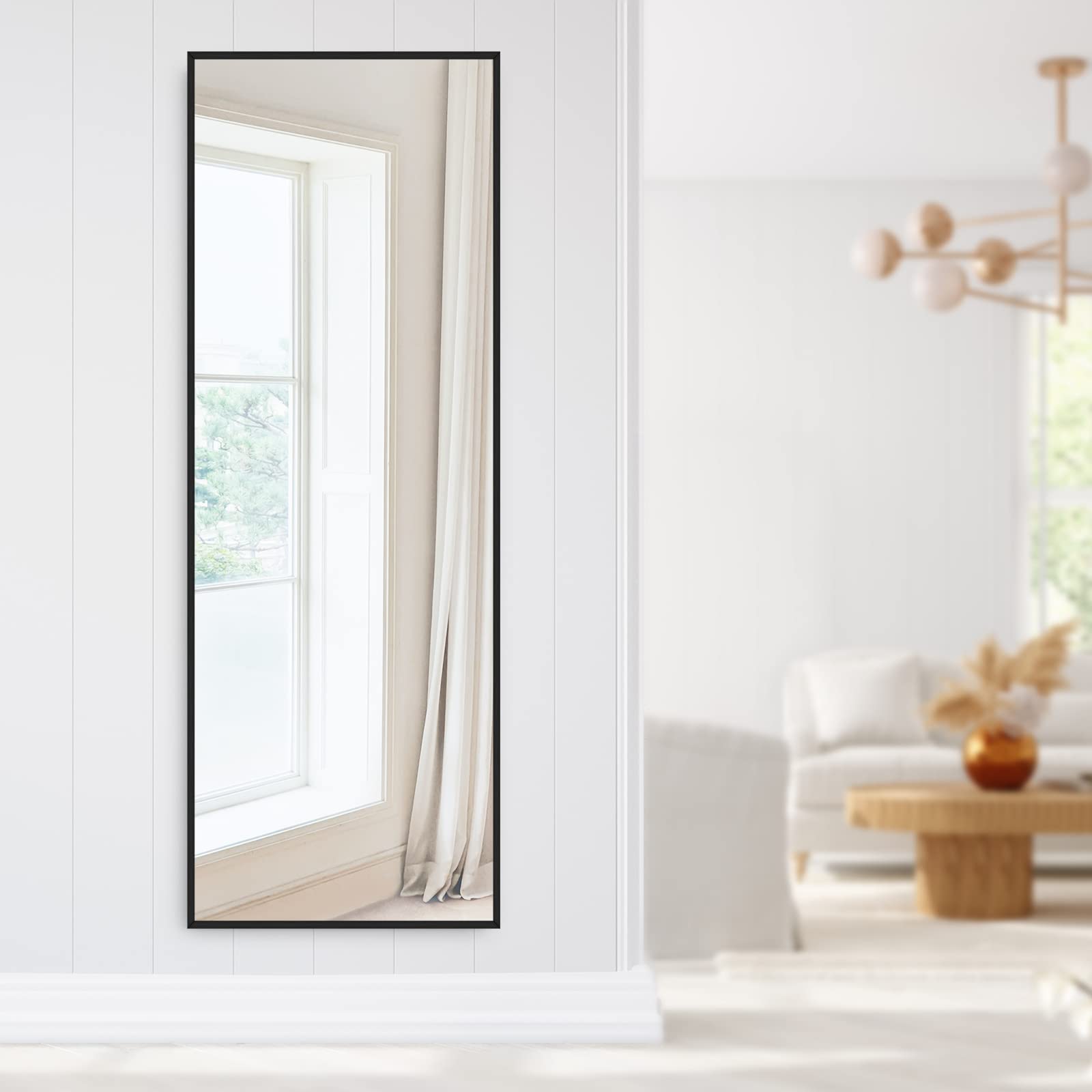 **MIRUO 63x20 Inch Full Length Mirror - Wall Mounted & Floor Standing Large Body Mirror for Home Decor, Living Room, Bedroom, Dressing Room - Black Frame (JJ00371AAF-M-USAM021)**