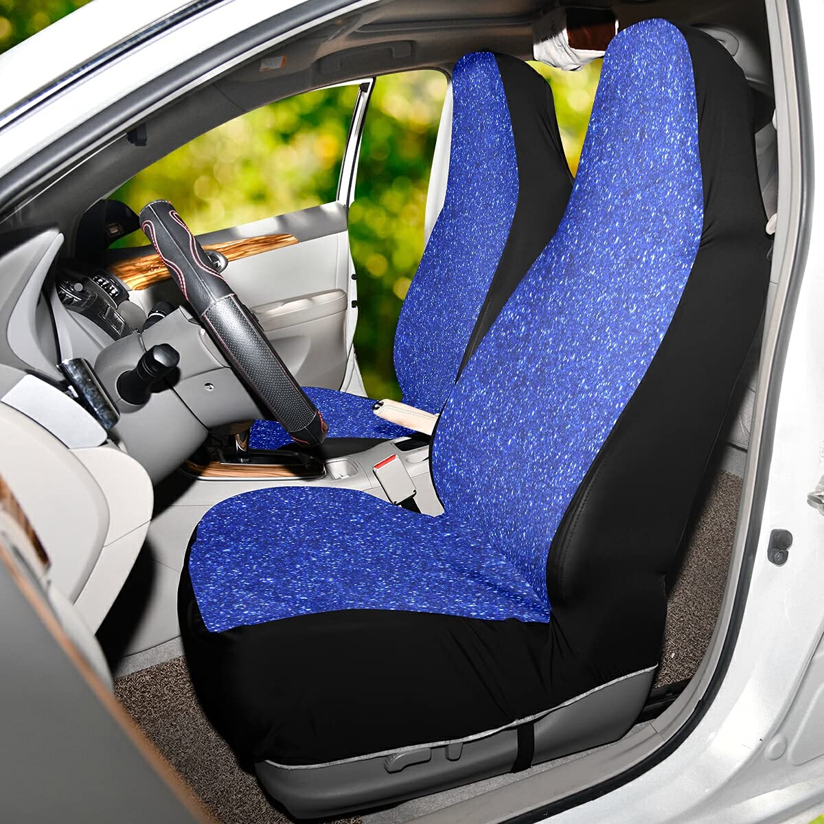 Blue Glitter Breathable Car Seat Covers - 2-Piece Set for Front Seats, Universal Fit for Most Cars, SUVs, Trucks & Vans | Durable Seat Protector with Stylish Sparkle Texture | Perfect for Daily Commute, Road Trips & Vehicle Protection
