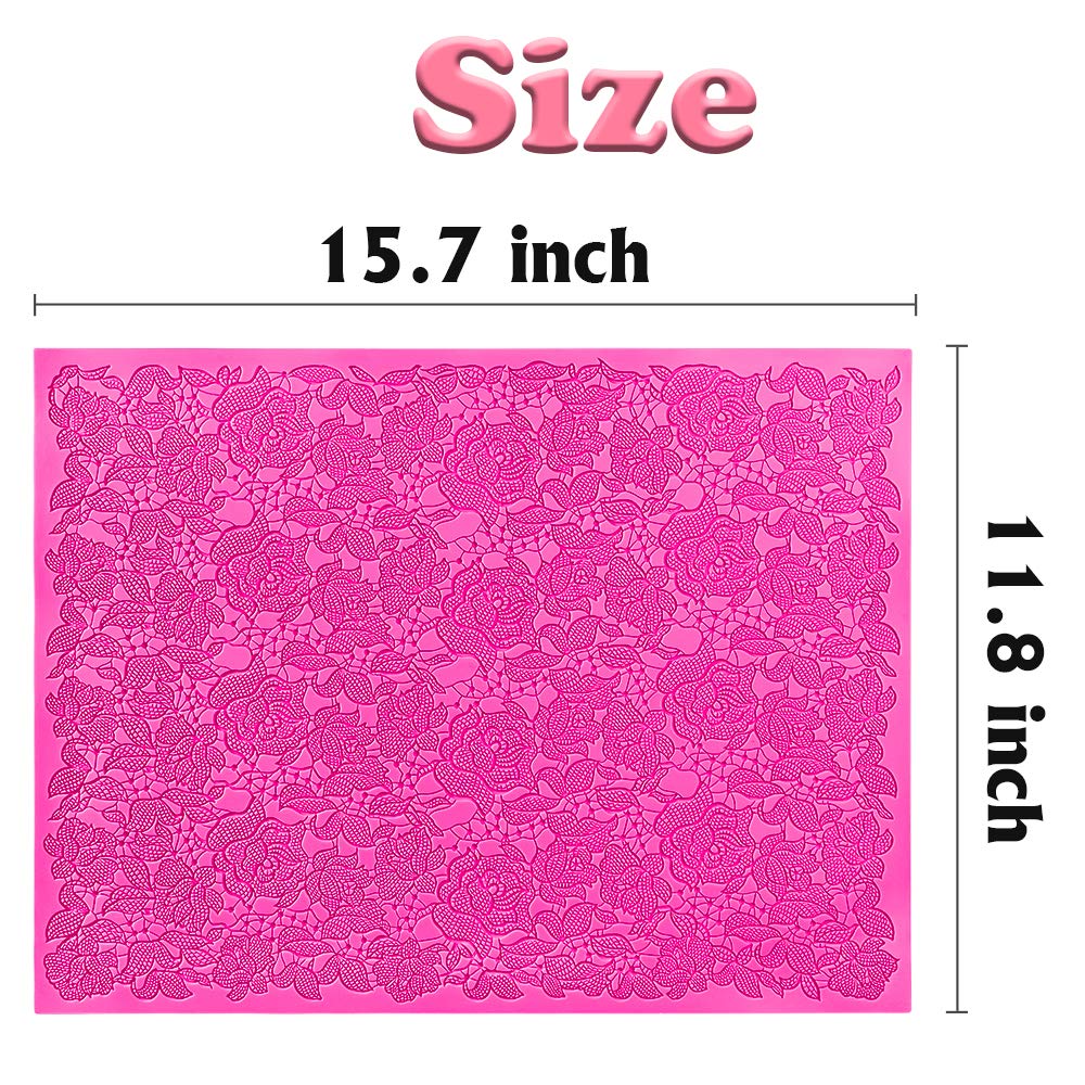 Premium Silicone Cake Fondant Mat with Rose Lace Design - 16x12 Inch Non-Stick Baking Mat for Fondant, Cookies & Pastry Decorating - Perfect for Wedding Cakes, Birthday Parties & DIY Desserts