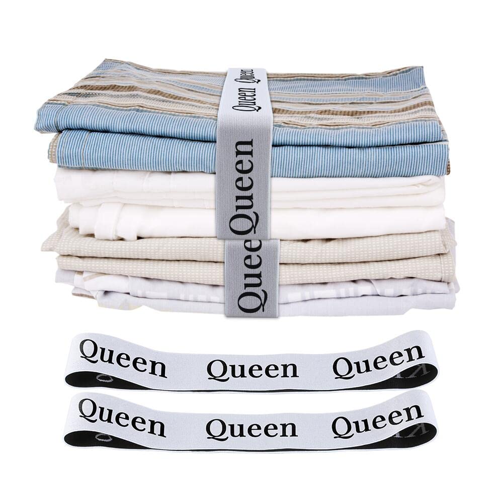 Elastic Bed Sheet Holder Straps - 4PCS Queen Size for Linen Closet Storage & Sheet Organization | Perfect for Fitted Sheet Storage, Bedding Organization & Travel Packing