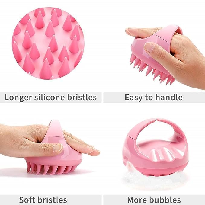 LUXURIA Hair Scalp Massager Shampoo Brush - Eco-Friendly Silicone Bristles for Dandruff Removal & Hair Loss Prevention | Scalp Exfoliator & Scrubber for Men & Women | Perfect for Relaxing Head Massage & Hair Washing (Pink Dotted)