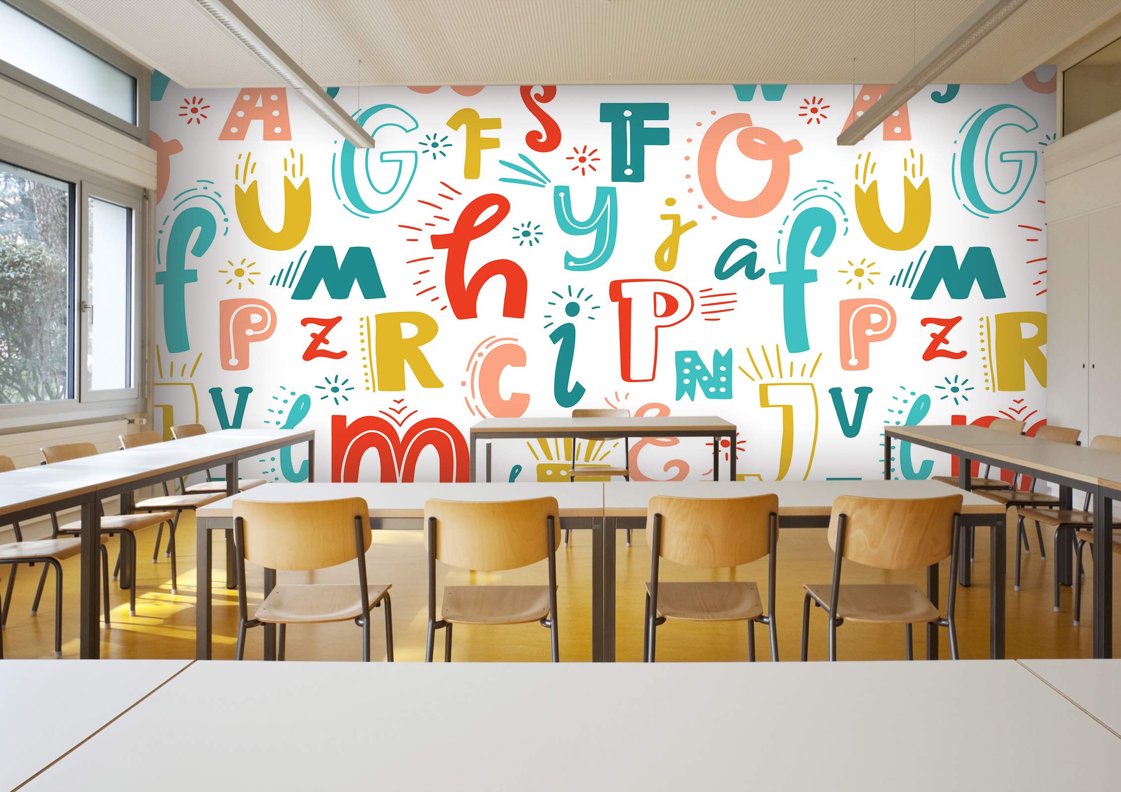 3D Colorful Cartoon Alphabet Letters Wall Decal - Self-Adhesive Removable Vinyl Wallpaper Mural (205