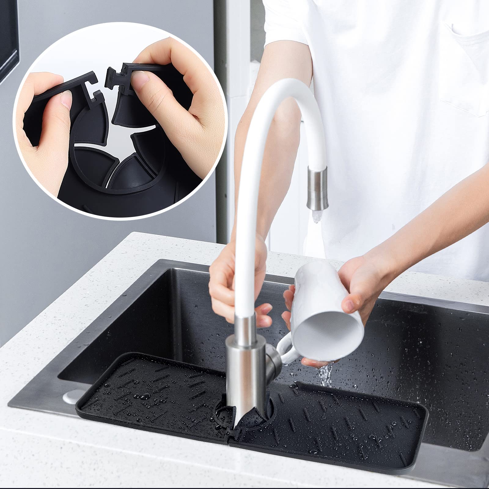 Silicone Sink Splash Guard - Black - for Kitchen & Bathroom Faucets