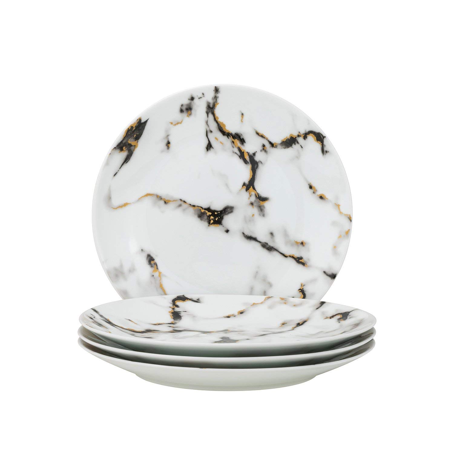 Royalty Porcelain 4-Piece Marble Style White Dinner Plate Set - 10.5