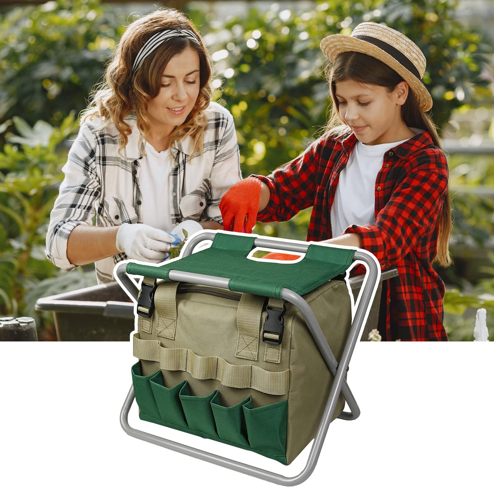 **Kavolet Heavy Duty Garden Tool Bag with Folding Stool - Large Capacity Detachable Canvas Storage Organizer for Gardening, Lawn & Yard Tools - Perfect for Outdoor Work, Landscaping & DIY Projects**